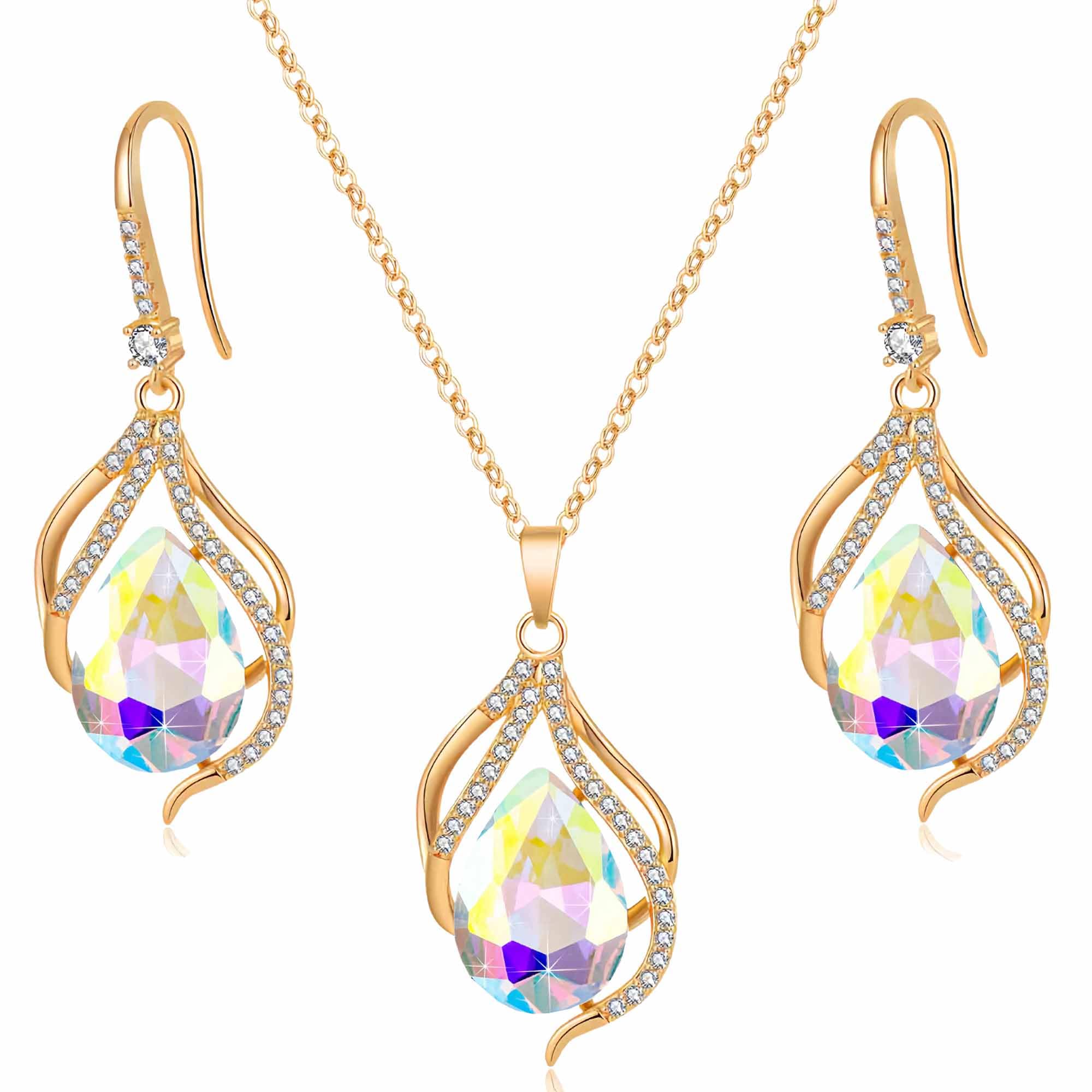 EVEVIC Austrian Crystals Teardrop Hollow Twisted Set