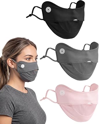 Shihanee 3 Pcs UV Face Mask Bulk Sun Protection Face Cover Ice Silk Cooling Breathable Sunscreen Mask UPF 50+ with Adjustable Ear Loops Washable Reusable for Summer Women Men Fishing Hiking Cycling