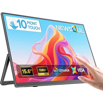 Newsoul 15.6 Inch Portable Touch Monitor FHD 1080P IPS Touch Monitor 125% sRGB 15001 10-Point Portable Display with VESA Support Mini HDMI USB-C for Laptop/PC/Phone/Game Console