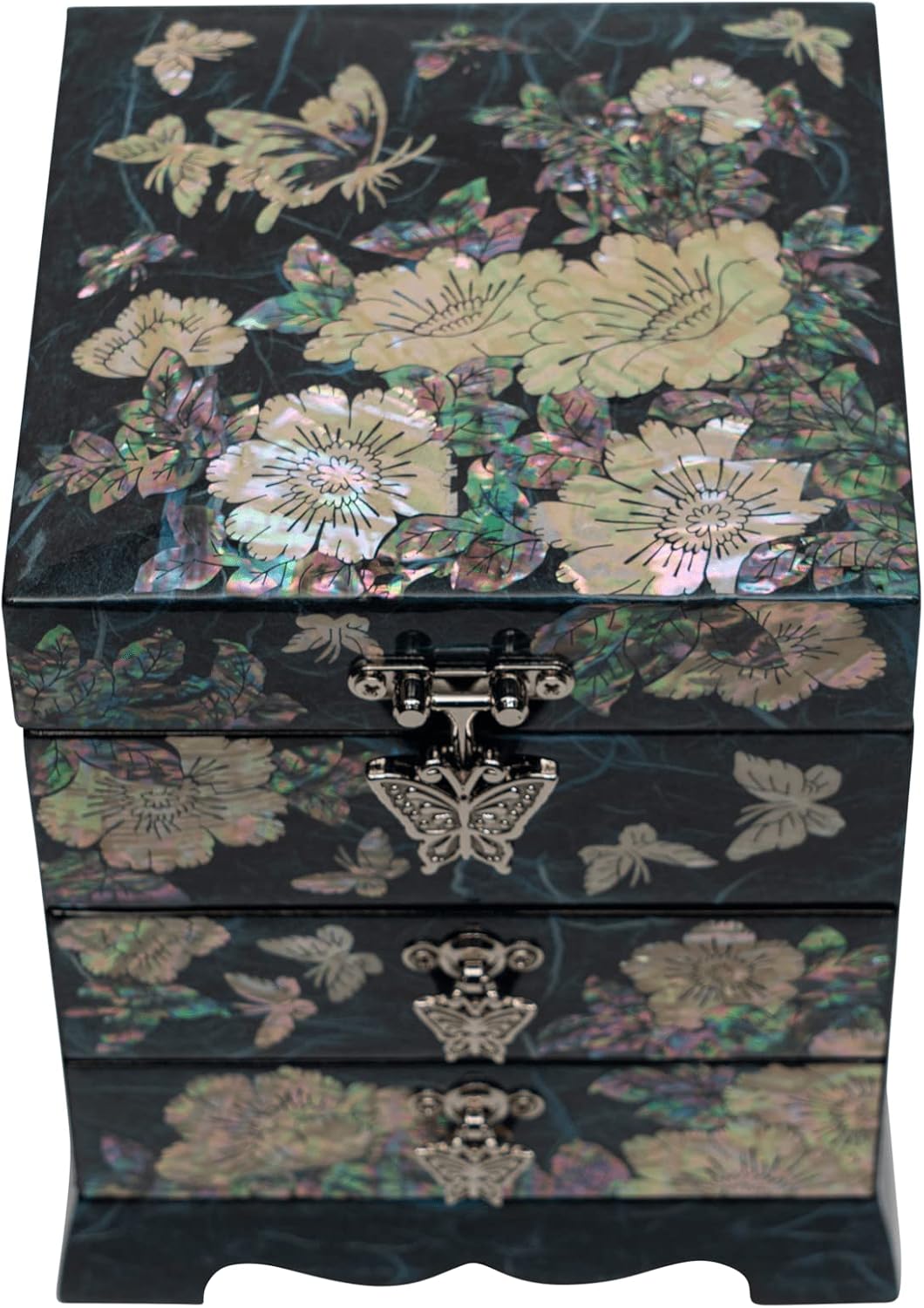 February Mountain Mother of Pearl Jewelry Organizer Storage Box with 2 Drawer Mirror lids- Perfect Display for Earring Necklace Rings Bracelet - Surprise Gifts for Women Decorative Box (Blue)