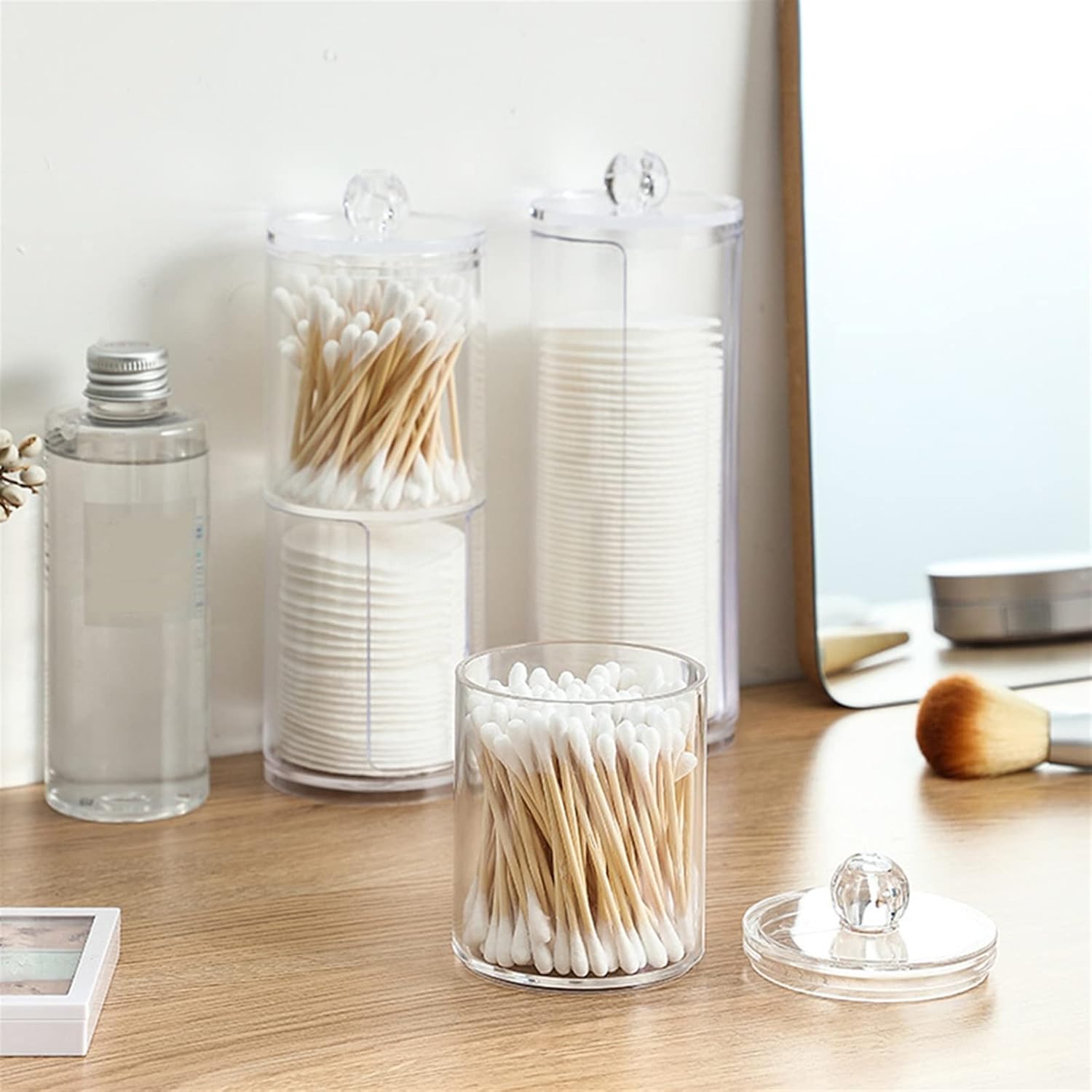 つまようじホルダー コットンホルダー オーガナイザー ジャー ディスペンサー 薬局ジャー パッド 収納 ラウンド フロス 蓋 メイク