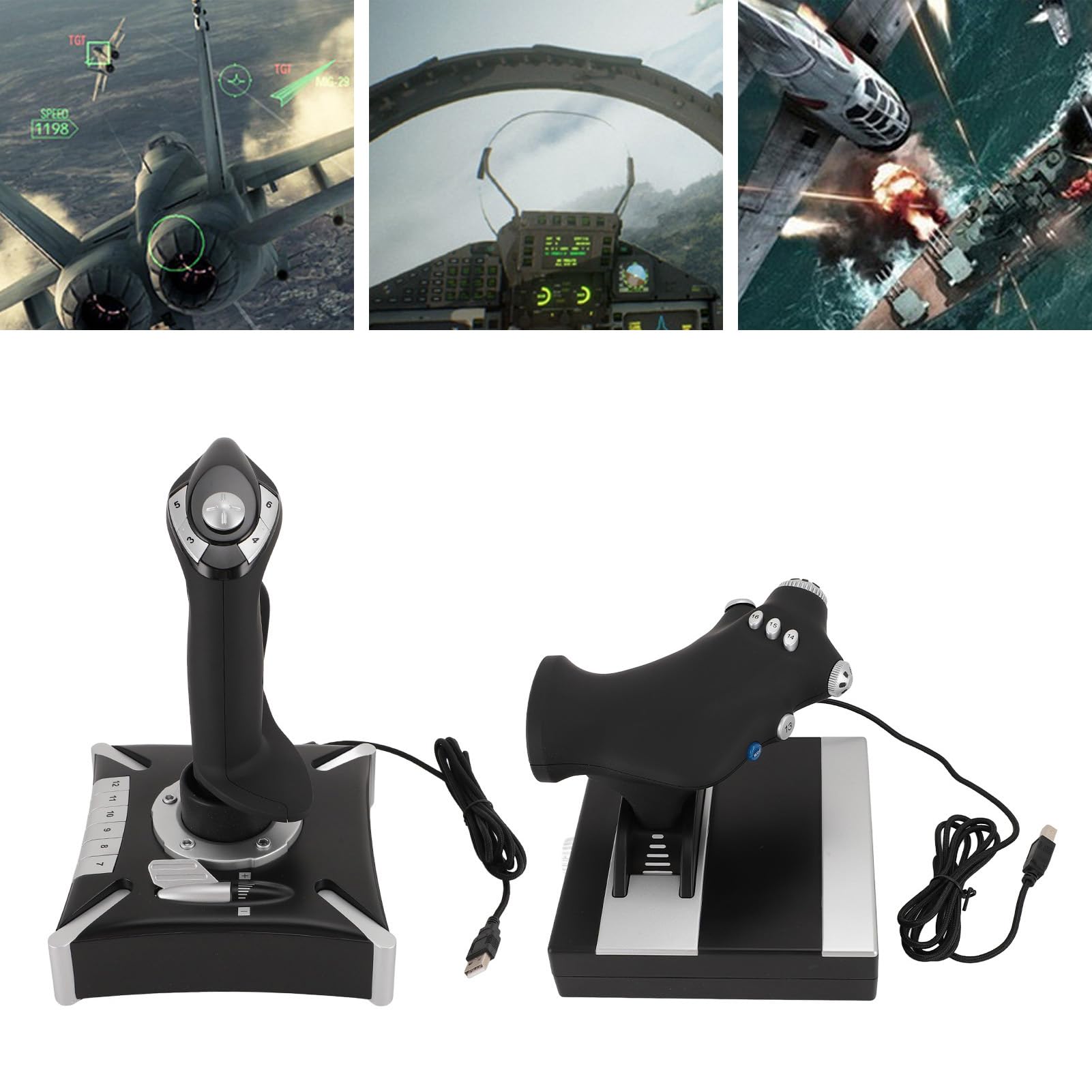 Baxnore Controlli simulatore di volo con vibrazione simulata acceleratore Timone 3 modalità Flight Stick Flight Simulator Controller Joystick per PC da gioco 7 8 10 11 Joystick ABS