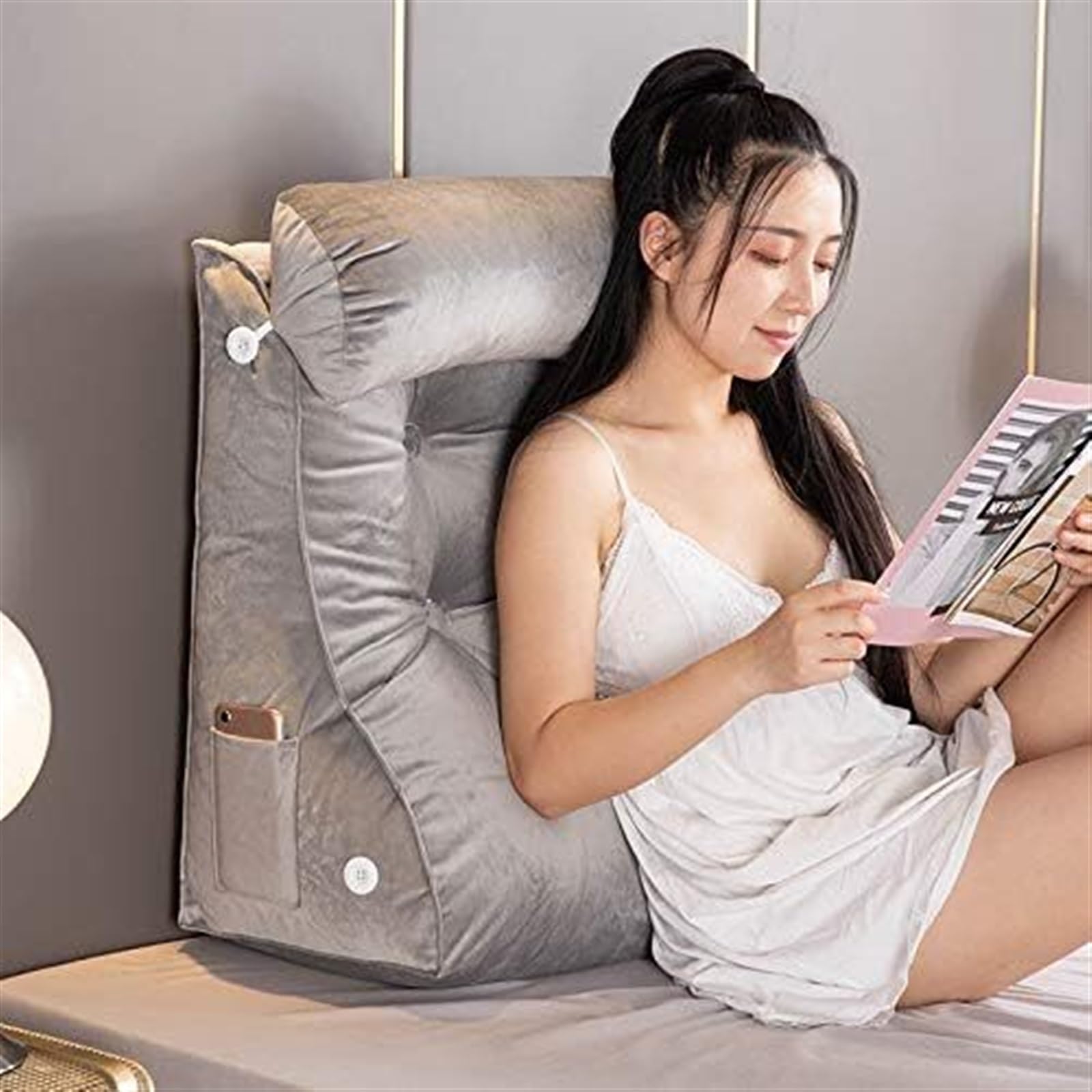 Uoxhfdh Silver Gray Large Bolster Headboard Backrest Support Cushion, Back Wedge, For Sitting Up In Bed/Couch(,Width 45Cm)