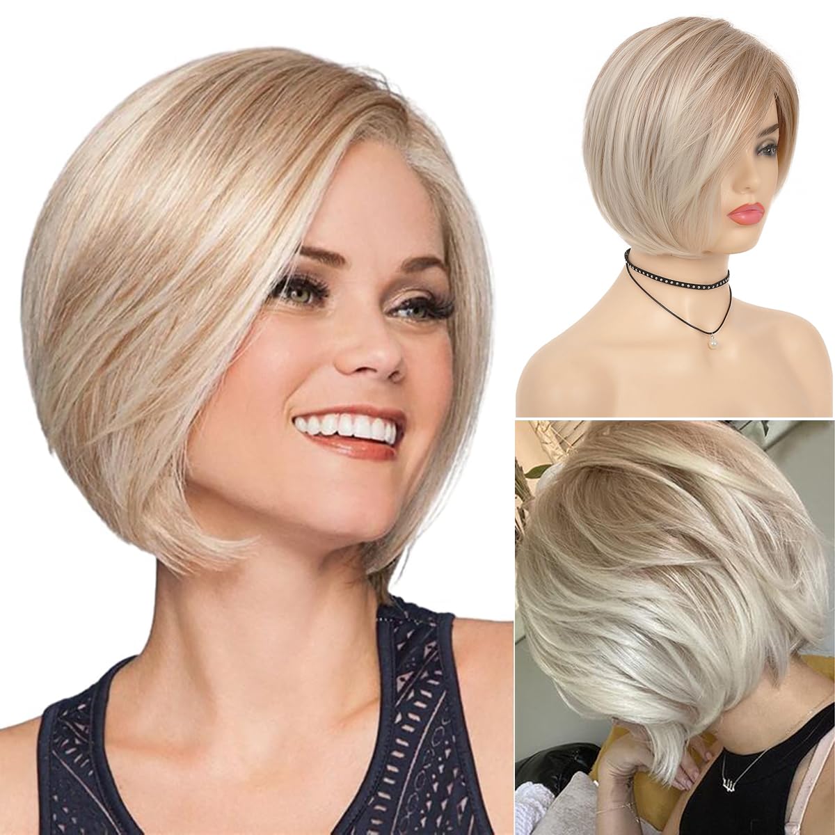 Dsimeig Short Blonde Bob Wig for White Women Side Part — free download