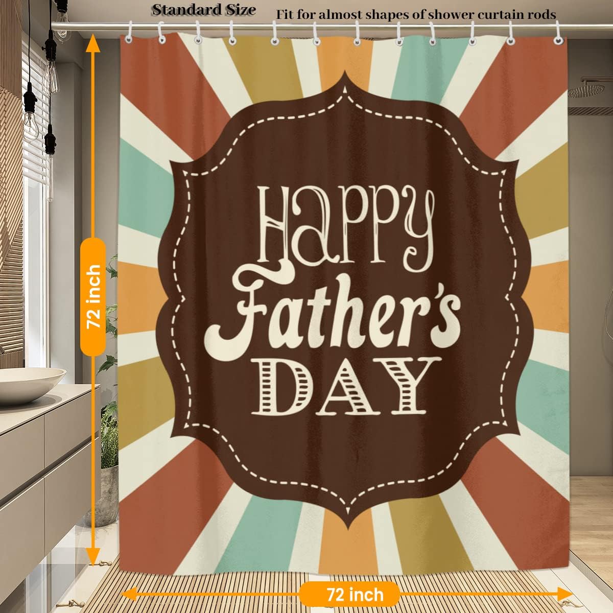 Happy Father's Day Stripes Shower Curtain Fabric Shower Curtain Set with 12 Hooks Water-Proof 72 * 72 Inches for Bathroom Beach Caravan Hotel