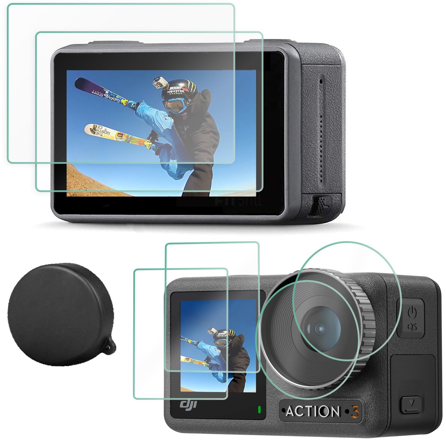 FiTSTILL Tempered Glass Screen Protector for DJI OSMO ACTION 3, 9H hardness dji action 3 protective film, no bubbles, anti-fingerprint, dji action 3 accessories
