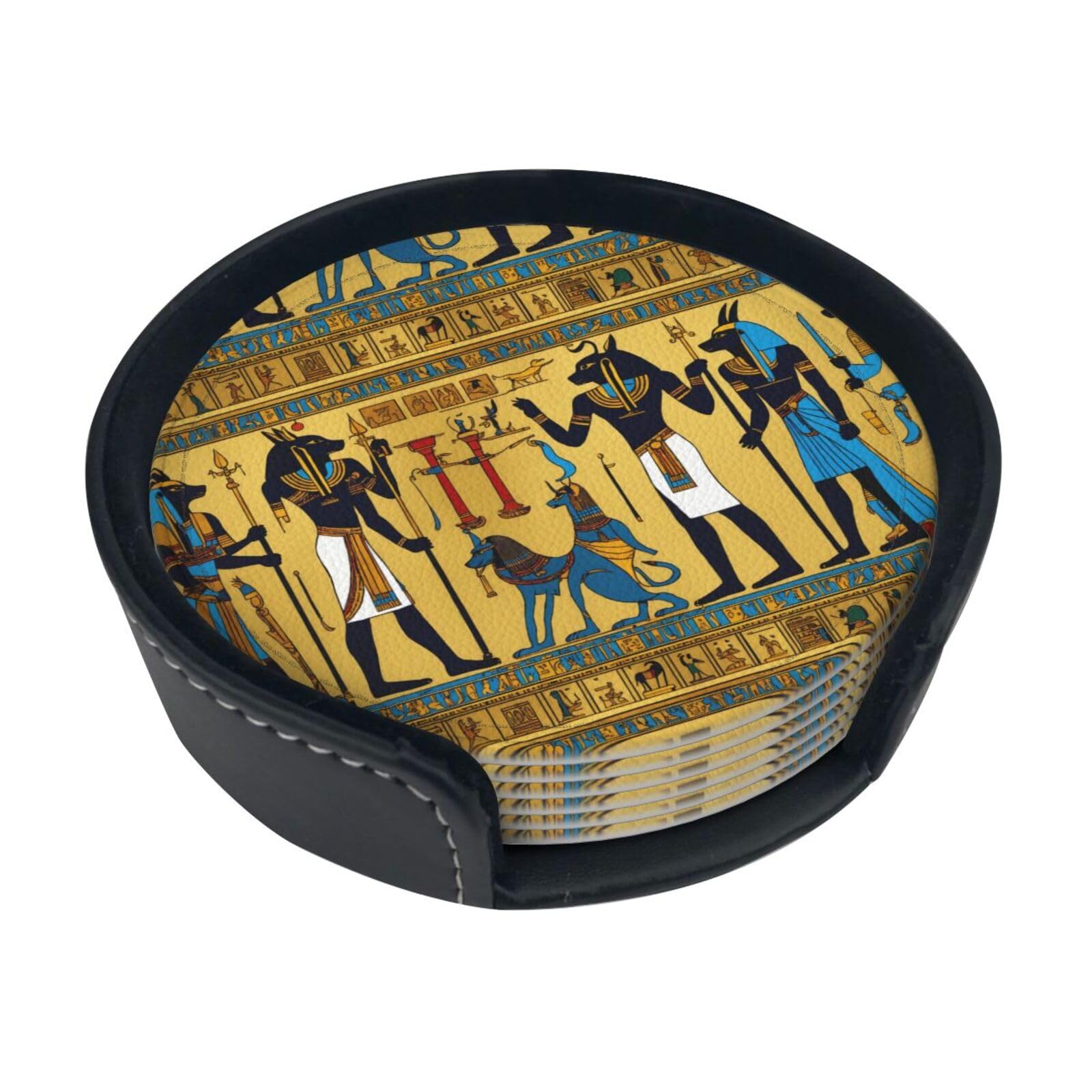 Ancient Egypt Tribe Series Print Round Coasters Set Of 6,Coaster For Tabletop Protection Home Bar Decor