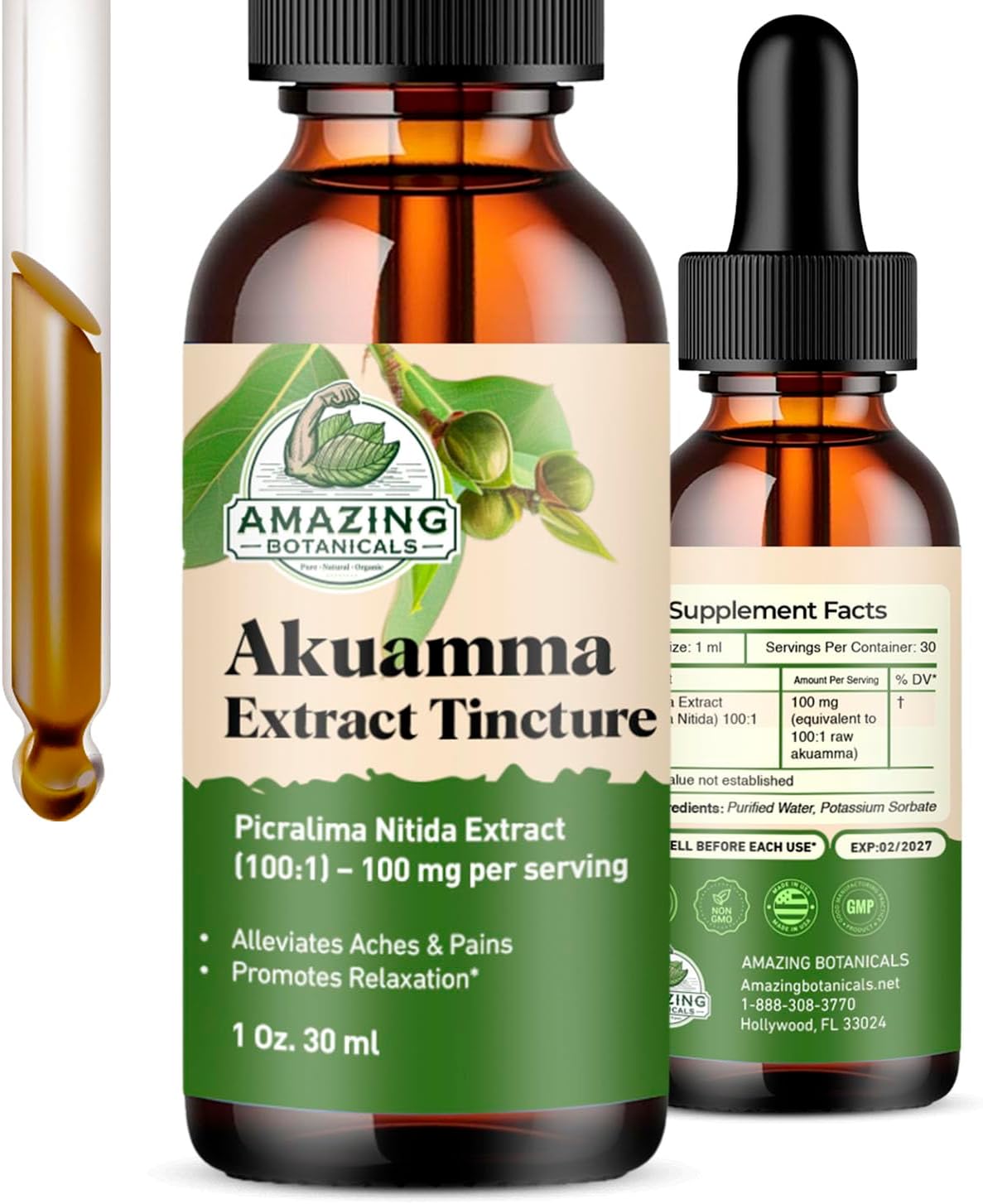 Akuamma 100X Extract Tincture – 300,000 mg | | Picralima Nitida Herbal Extract | Vegan-Friendly, Alcohol-Free - 1oz/30ml
