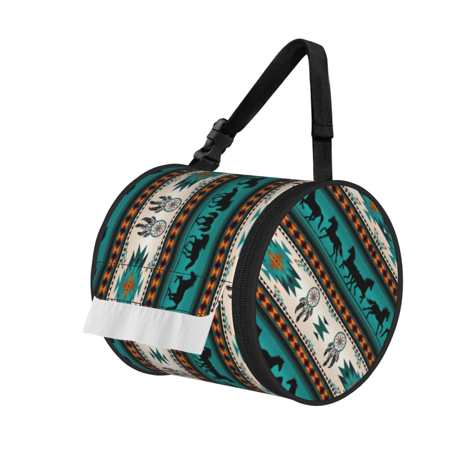 Horse Stripes Pattern Printed Hanging Tissue Organizer, Smooth Zipper Oxford Cloth Roll Holder for RV Bathroom Desk