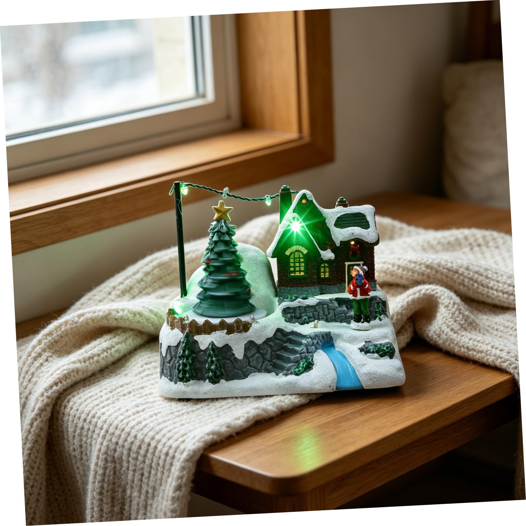 Toyvian Carillon Natalizio Casetta Luminosa di Natale senza Batterie Decorazione Invernale per Casa con Musica e Luci per Addobbi Natalizi