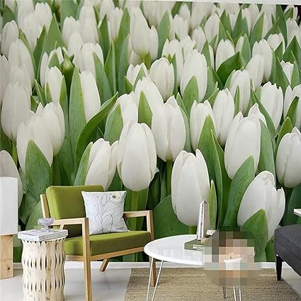 Amazon Co Jp 壁紙 3d 写真の壁紙 シンプルで美しい白いチューリップの花 Diy ウォールアート 壁画 不織布 リビングルーム オフィス ソファ テレビ 背景 装飾用 0x140cm Diy 工具 ガーデン