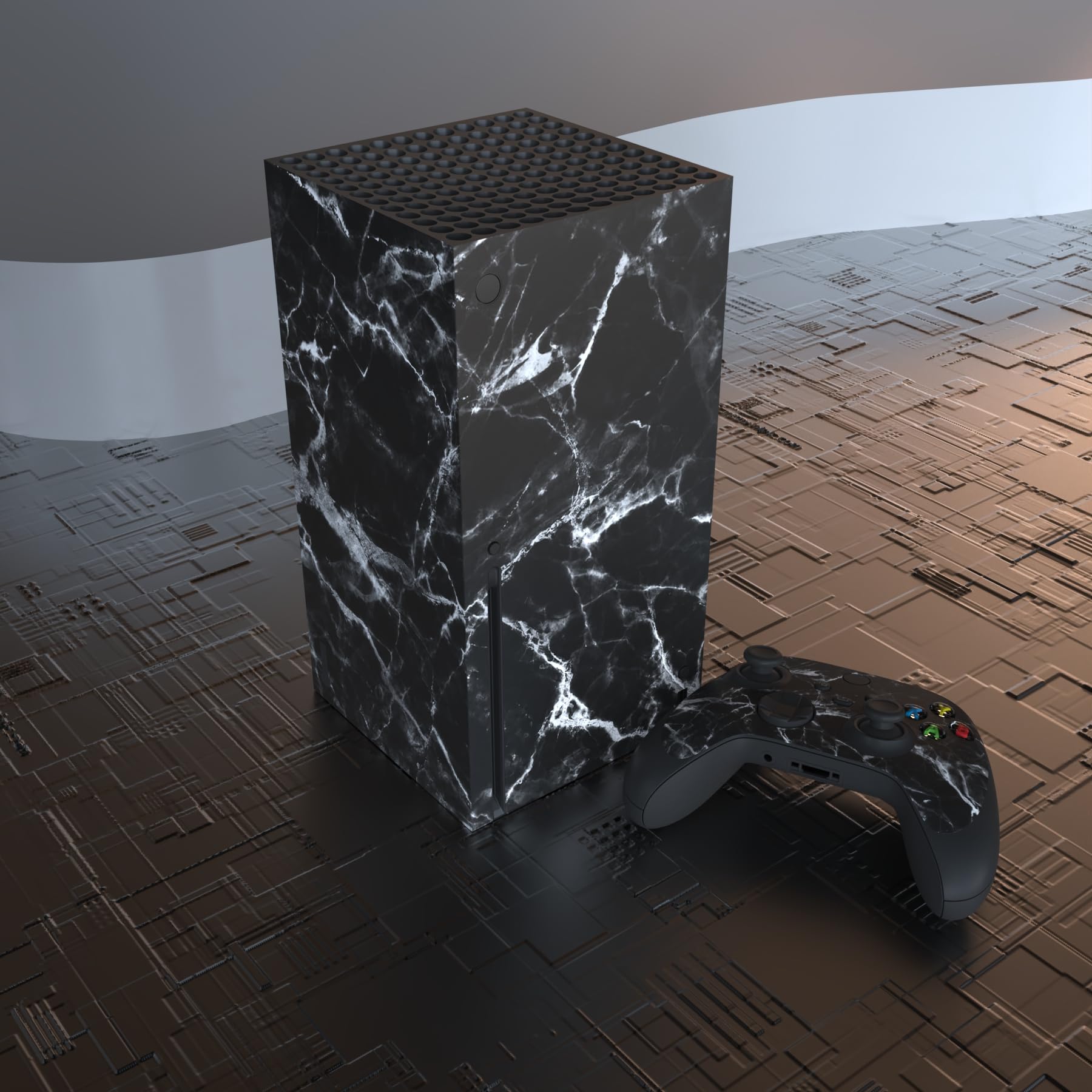 PlayVital Adesivo Skin per Xbox Series X Console&Controller Sticker Decal Cover Vinile per Xbox Series X-Effetto Marmo Bianco Nero