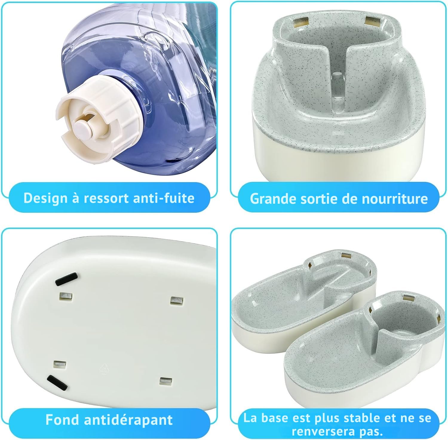 Distributeur Automatique Chat & Chien 4L (2 Unités) – Distributeur Croquettes Automatique + Distributeur d’Eau pour Animaux – Capacité 3 à 7 Jours – Gamelle Nourriture & Eau Grande Capacité
