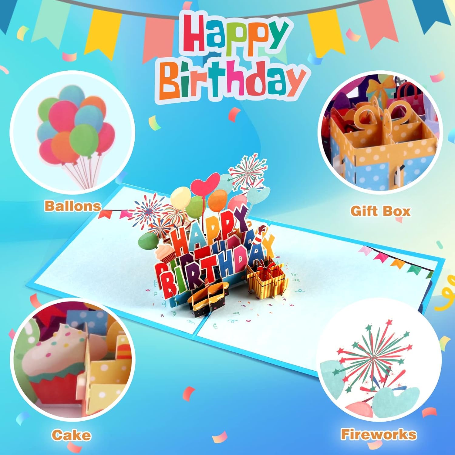 Biglietto Compleanno Pop-Up 3D Torta - Con Busta - Regalo Originale Per