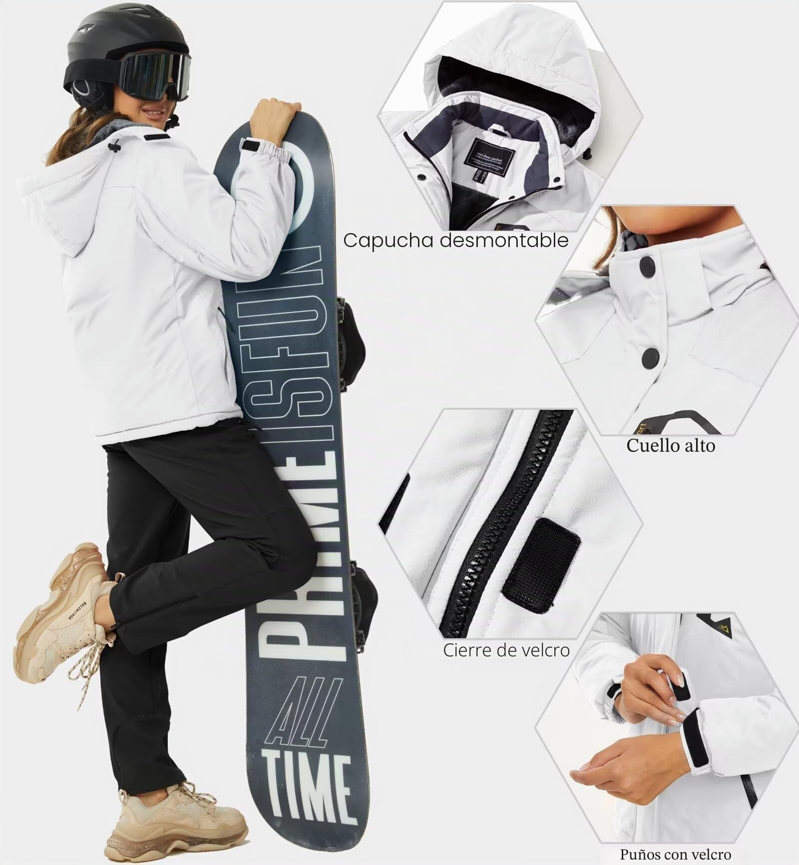 KEFITEVD Chaqueta Cálida de Invierno para Mujer al Aire Libre Abrigo Impermeable a Prueba de Viento Chaqueta de Esquí para Acampar con Capucha Desmontable