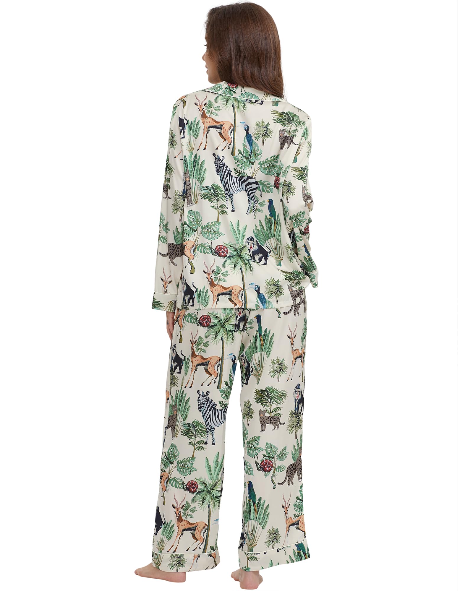 YiNi LuLu Conjunto de pijama de satén de seda para mujer, pijama de 2 piezas con botones, manga larga, ropa de dormir de gran tamaño con bolsillos
