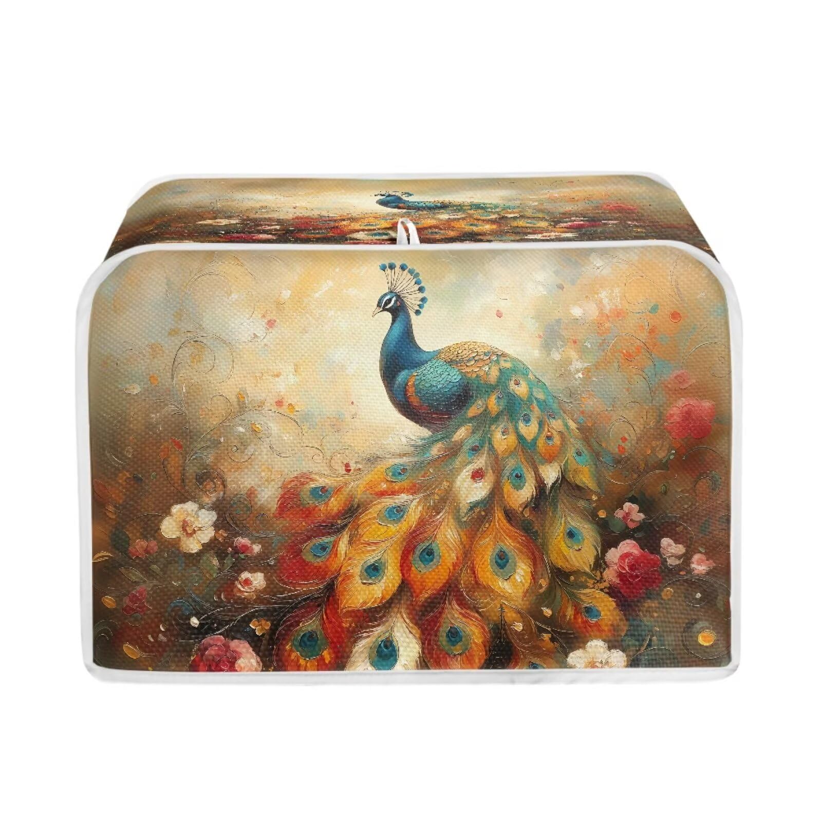Talayituse Peacock Flower Print Toaster Cover 4 Slice Wide Slot, Lightweight Bread Maker Cover Dust Protection Washable Appliance Bag, M