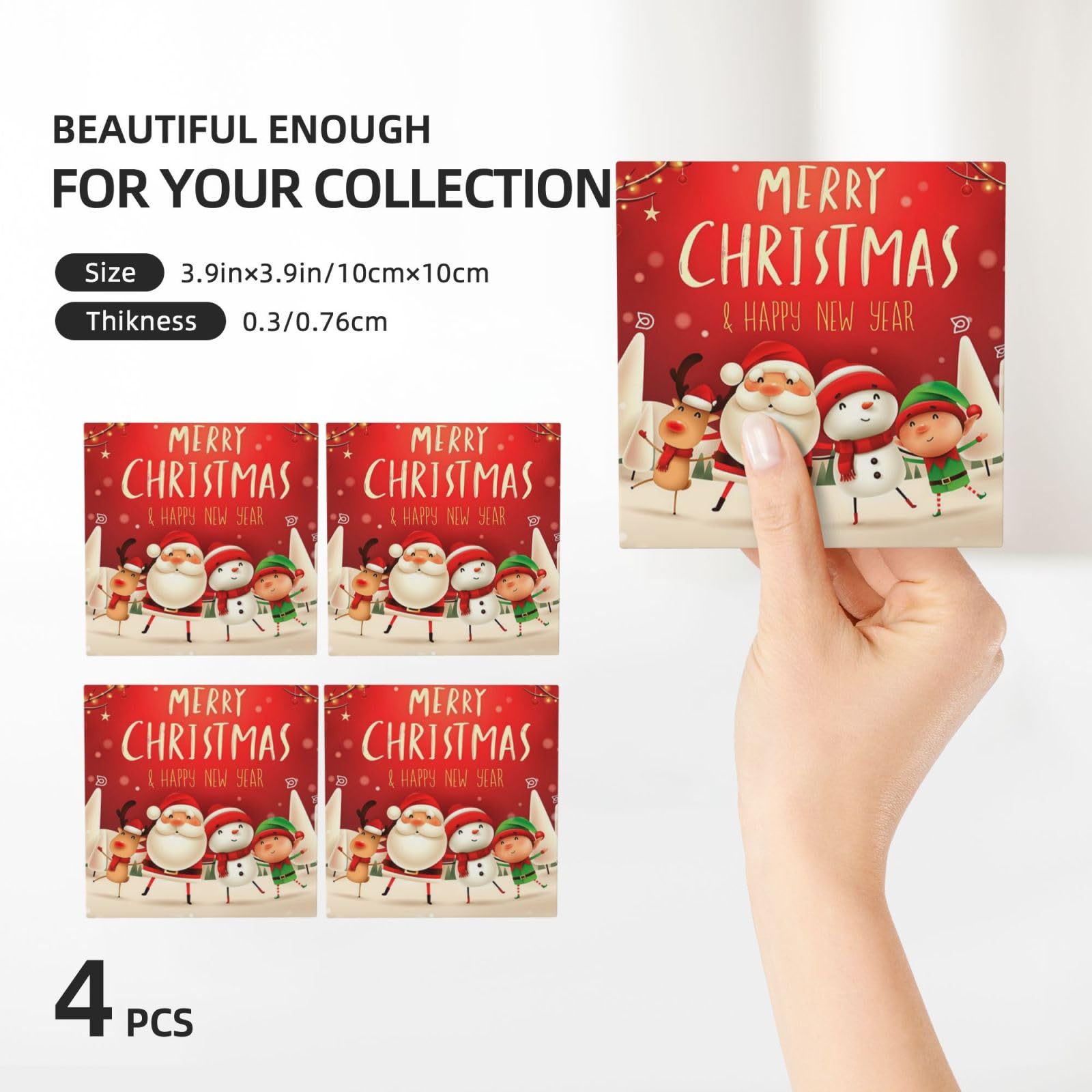 Lot de 4 dessous de verre en céramique avec inscription « Merry Christmas »