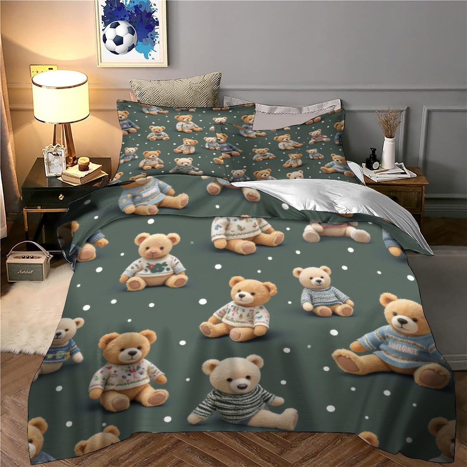 3D Druck Niedliche Teddybär Mikrofaser Bettbezug Weich Schlafzimmer Deko Teddybären Bettwäsche Set für jedes Alter Geschenk Super King（260x220cm）