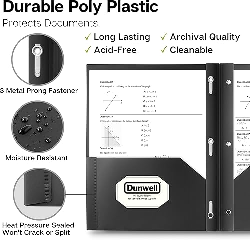 Vista 2 de Carpetas de plástico de dos compartimientos con dientes, tamaño carta, 2 carpetas de bolsillo de poliéster con cierres, Negro Paquete de 2