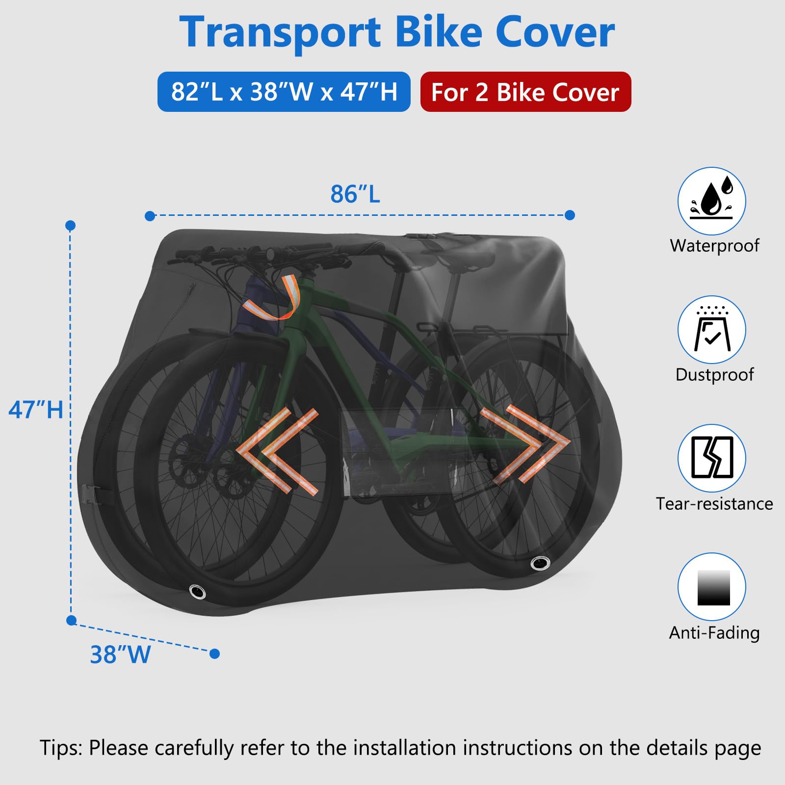 Fahrradabdeckung für den Transport auf dem Gepäckträger, 600D wasserdichte und reißfeste Fahrradabdeckungen für 1,2 Fahrräder am hinteren Fahrradträger, robuster Regenstaub mit