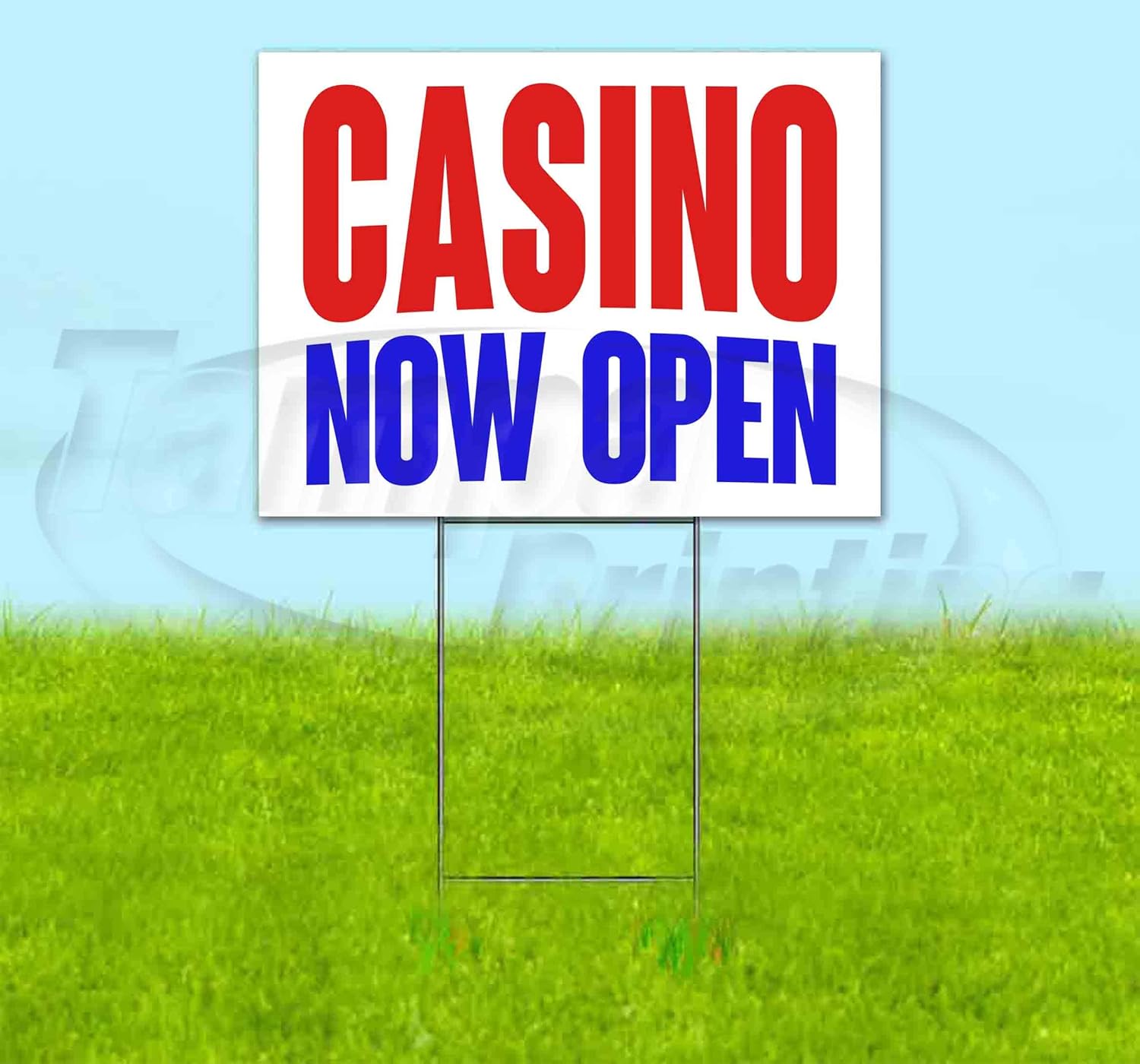 Casino Now Open (18" x 24") Yard Sign, Quantity Discounts, Multi-Packs, Includes Metal Step Stake, Bandit, New, Advertising, USA