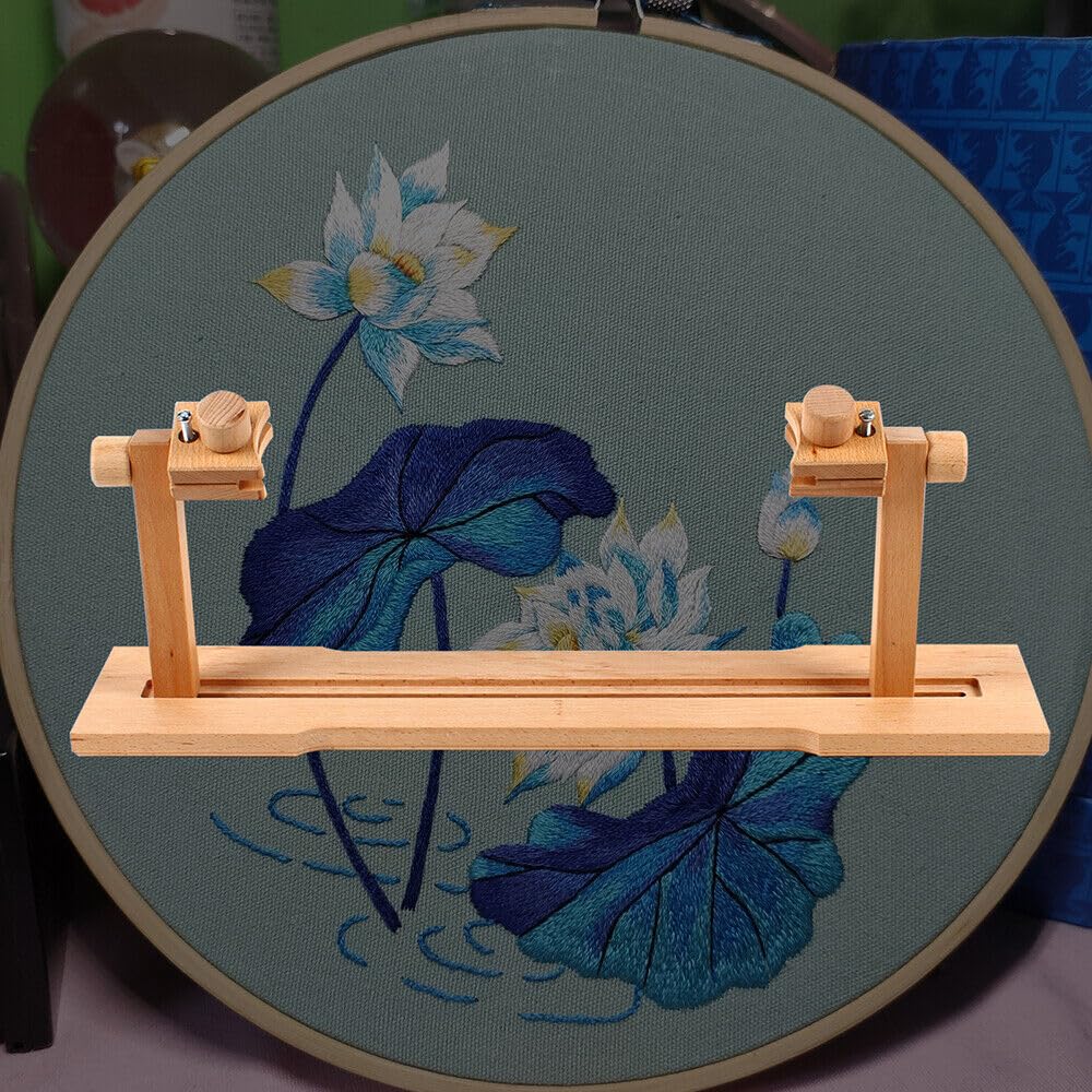 Soporte de bordado giratorio para mesa de punto de cruz, marco de madera ajustable, para diferentes especificaciones de bordado elástico, de 0 cm a 38,5 cm