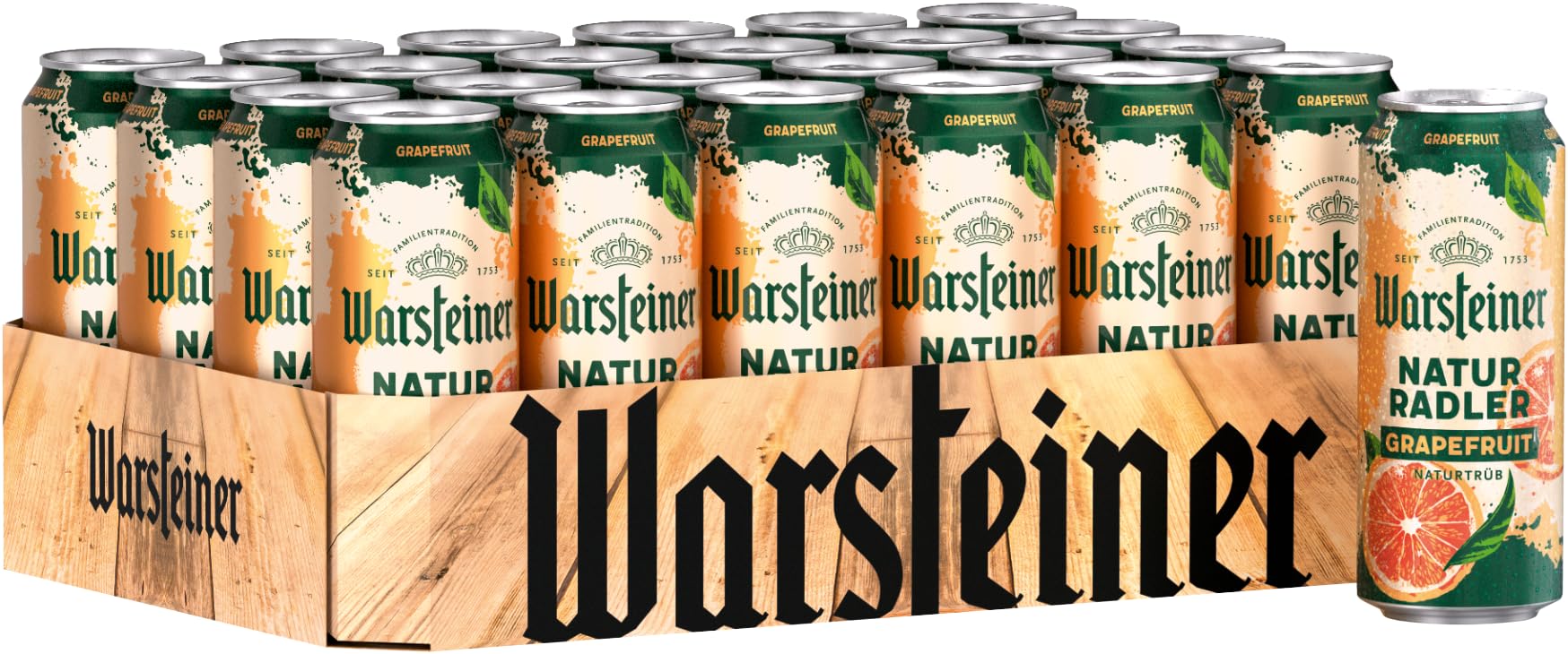 Warsteiner Naturradler Grapefruit mit 2% Alkohol, naturtrübes Radler, Dosenbier EINWEG (24 x 0.5 L Dose)