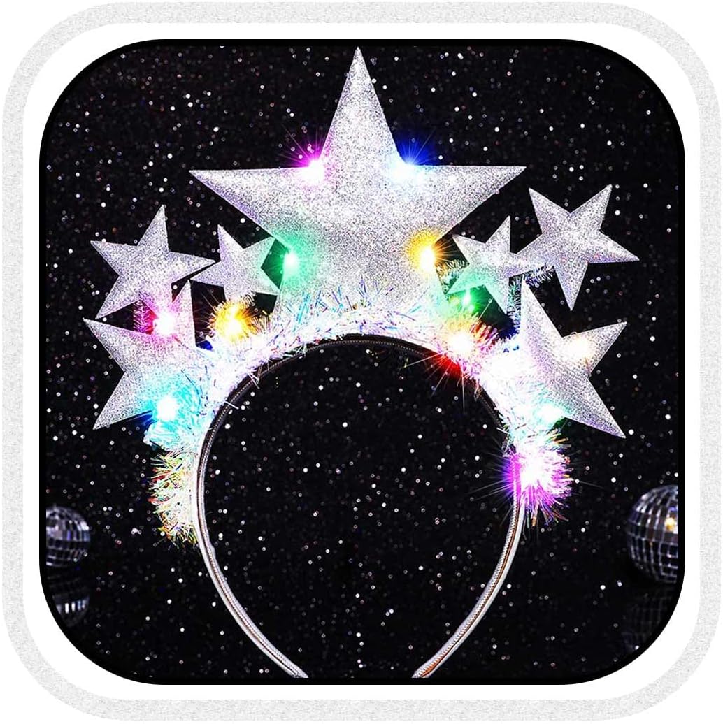 GORTIN Light up Star Headband Silver Glowing LED Headbands Star Costume Headpiece Hair Accessories for Women