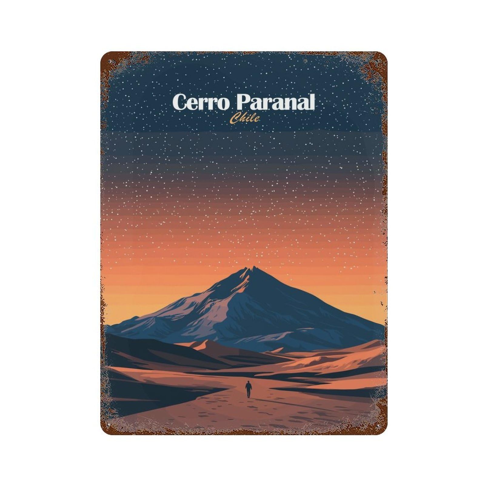 Rust Effect Cerro Paranal Chile Rusty Metal Tin Sign 15.7"x11.8", Old School Wall Decor for Basement, Hobby Room And Garage Decor