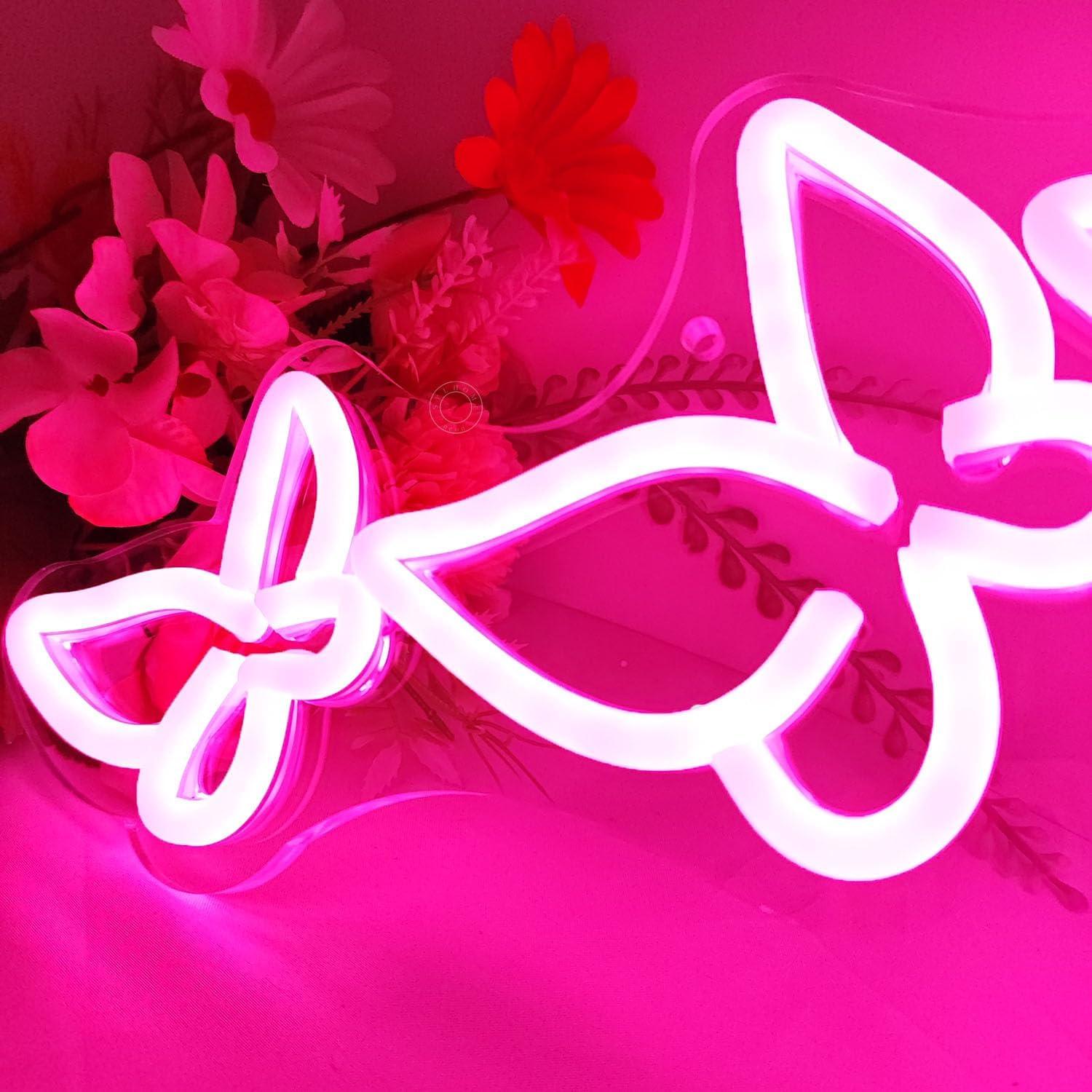 SYLHOME Pink Butterfly Led Neon Light Sign Girls Bedroom Kids Room Beauty Studio Living Room Wedding Birthday Christmas Party Light Up Sign 16.5" X 8.9" USB Led lamp Lighting fixtures - Image 6