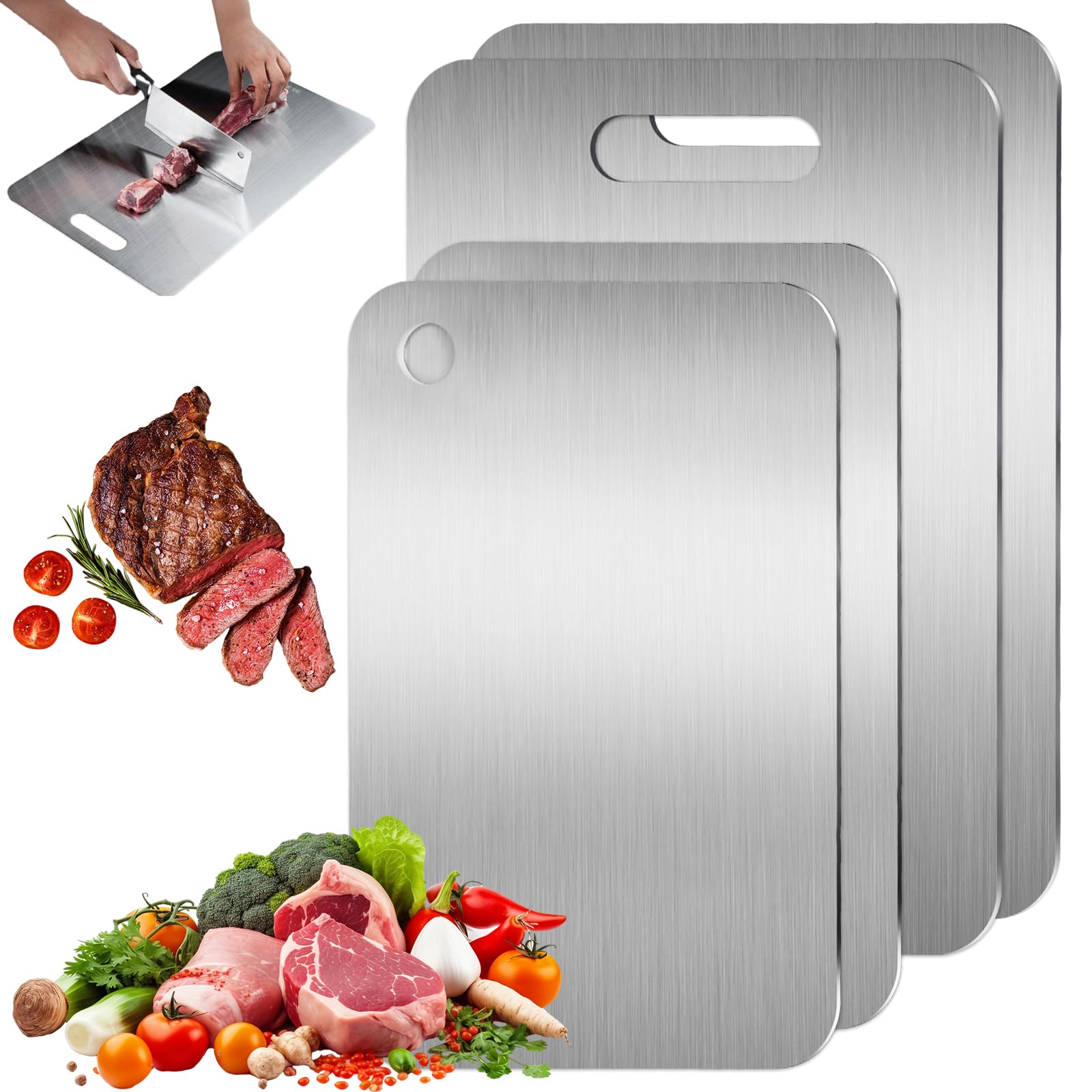APACALI 4 taglieri in titanio, tagliere in acciaio inox, taglieri per alimenti su entrambi i lati, taglieri per tagliare carne, pane, verdure e frutta