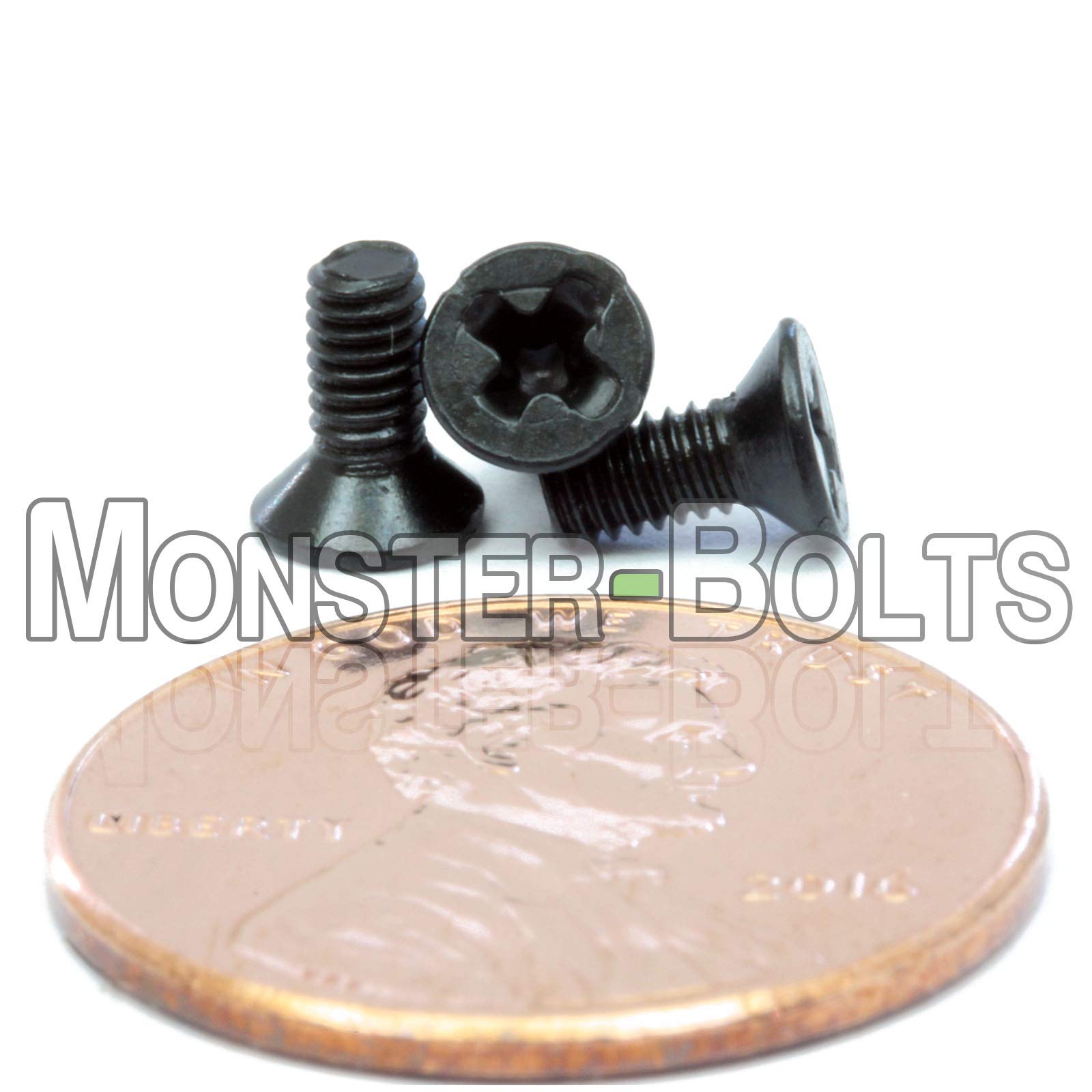 MonsterBolts - M2.5 x 6mm Phillips Flat Head, Alloy Steel, Black Oxide, 50 Pack