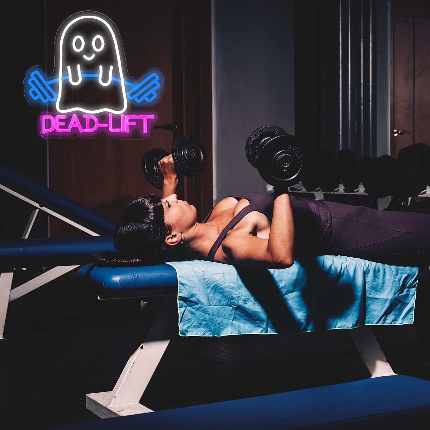 Ghost Dead Lift Neon Sign,Funny GYM Room Wall Sign,Home Gym Wall Decor,Ghost Light,Dumbbell Neon Sign,Funny Weightlifting Gym Neon Led Light, 14"x13"