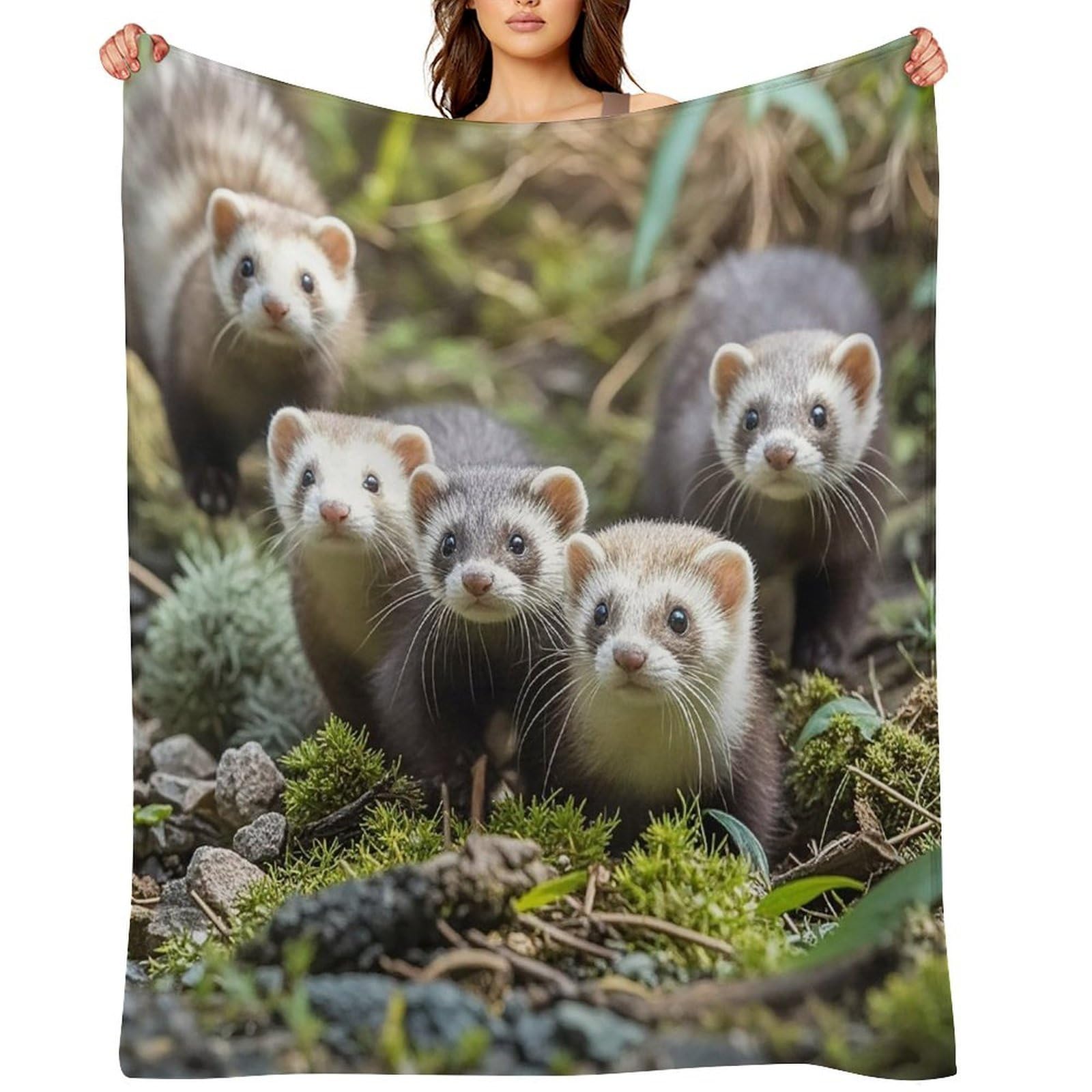 Flannel Ferrets Throw Blanket for Couch Super Soft Fuzzy Cozy Flannel Blankets No Shed No Pilling FAnti-Static Winter Bed Blanket Decorative and Giftable Blankets