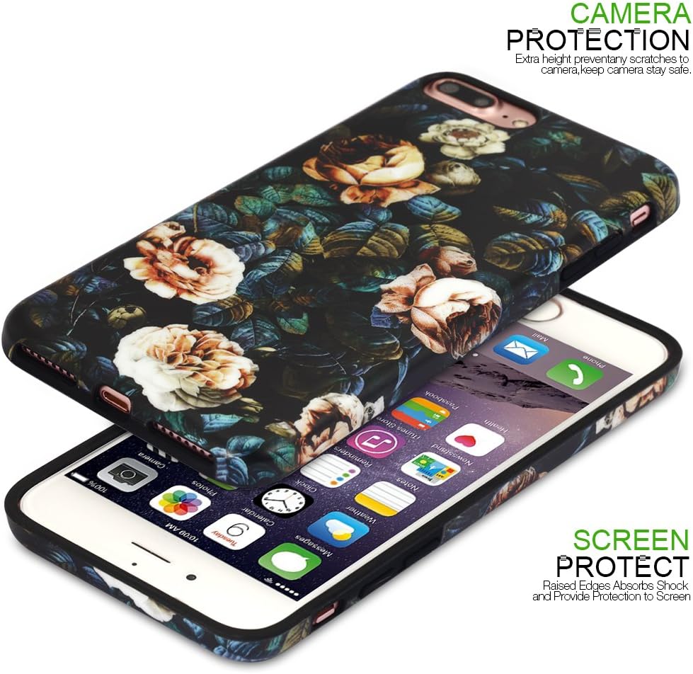 NASOUSA iPhone 7 Plus for Girls,Cute case,IMD Printing Slim-Fit Ultra-Thin Anti-Scratch Shock Proof Dust Proof Anti-Finger Print TPU Case for iPhone 8 Plus(5.5 inch) Black Floral #20