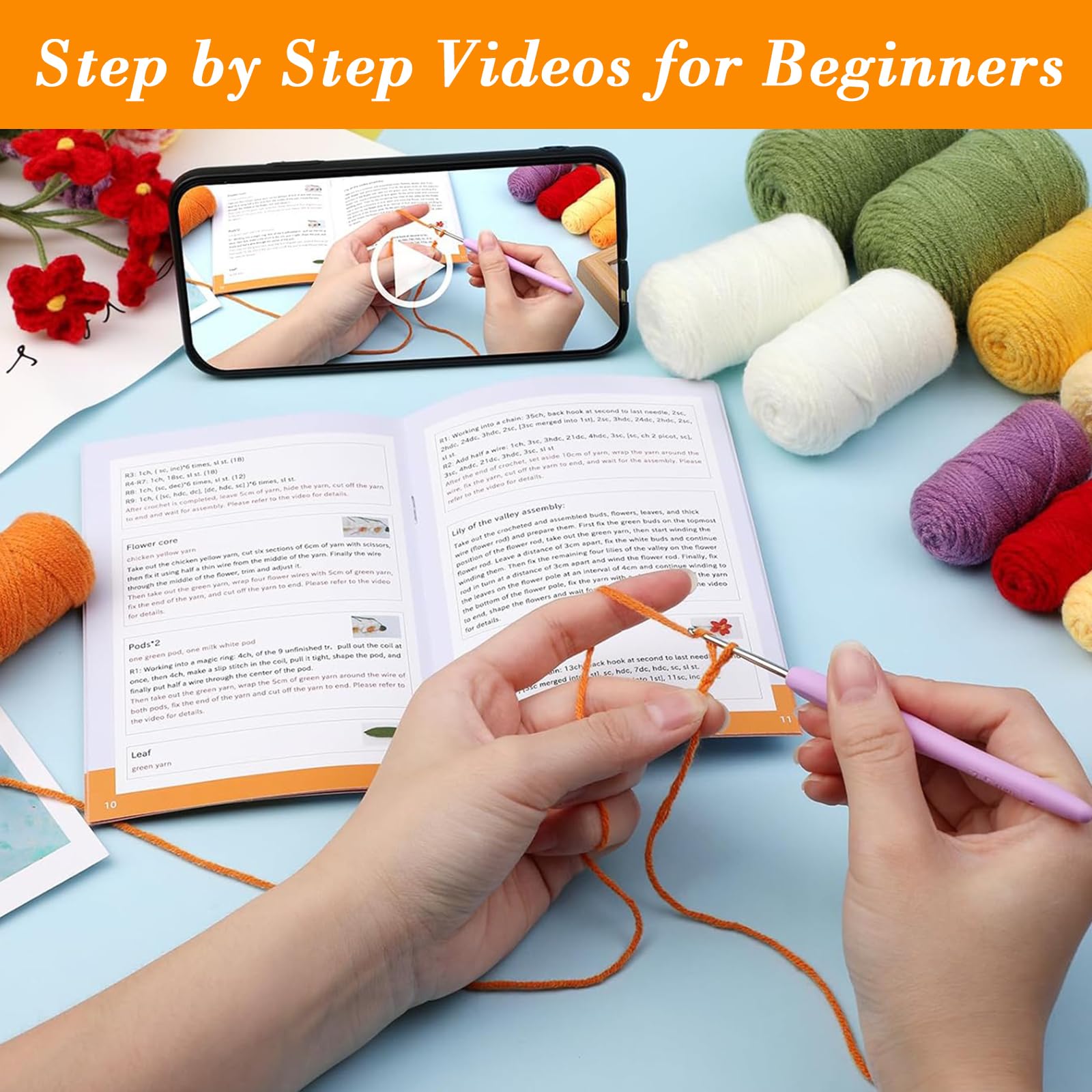 BoloShine Crochet Kit Principiantes Flor - Kit Ganchillo Principiantes con Tutoriales en Vídeo Paso a Paso, Kit de Animales de Ganchillo, Amigurumi Kit para Adultos, DIY Tejido a Mano