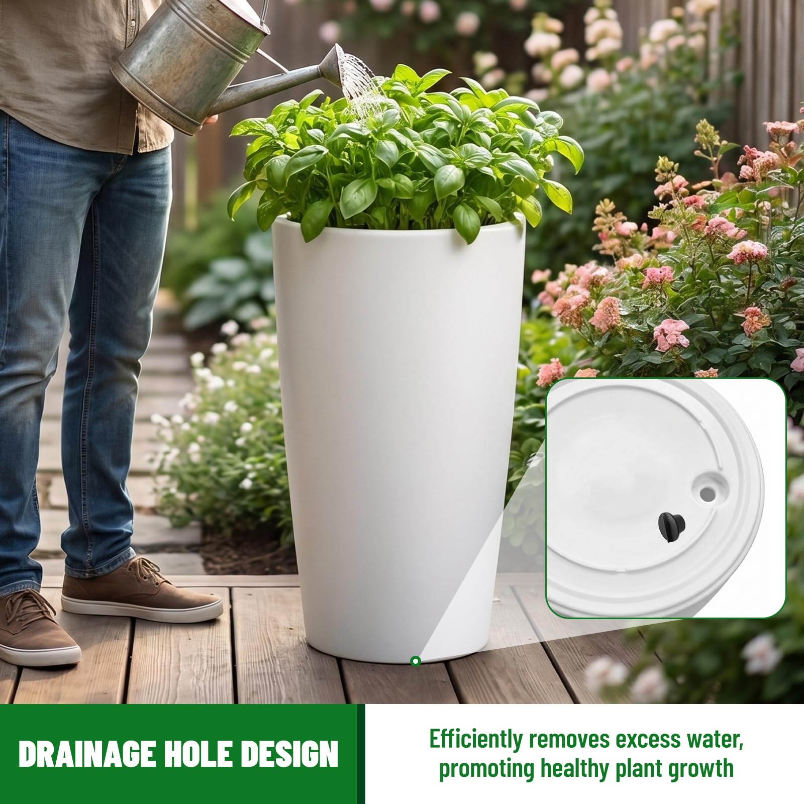 SnugNiture Set of 2 Round Tall Planters 22 Inch, Large Planter for Indoor Outdoo — product photo