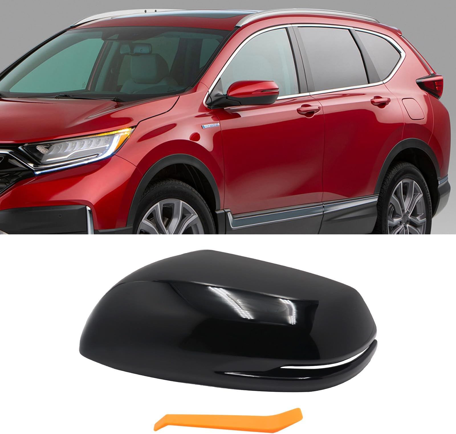 Left Driver Side Replacement Mirror Cover Compatible with 2017-2022 Honda CR-V CRV,2016-2022 Honda HRV HR-V Exterior Door Side Rearview Mirror Cap Cover With Turn Signal Light （Glossy Black）