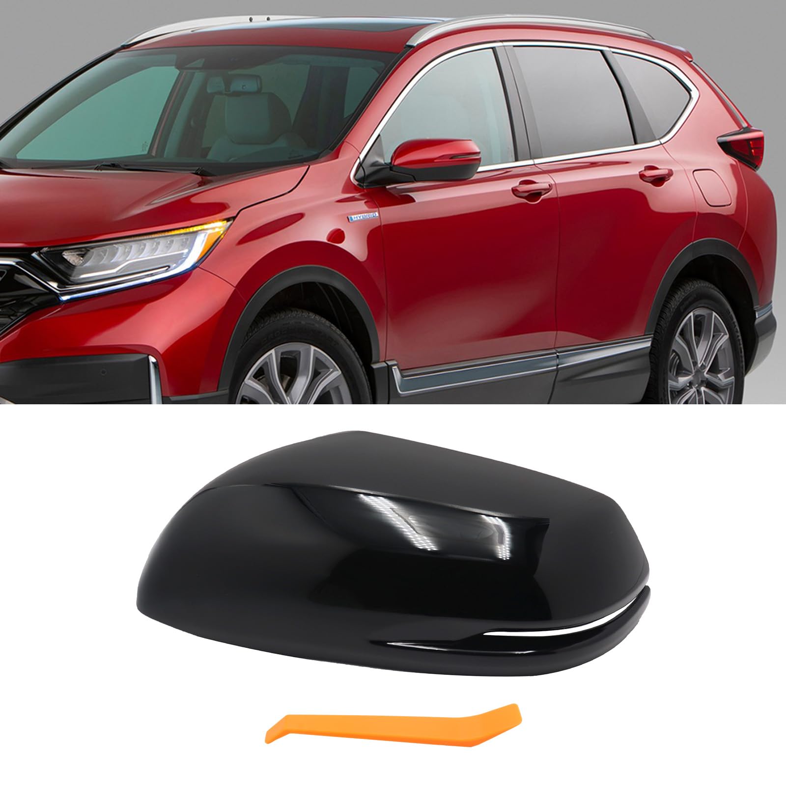 Left Driver Side Replacement Mirror Cover Compatible with 2017-2022 Honda CR-V CRV,2016-2022 Honda HRV HR-V Exterior Door Side Rearview Mirror Cap Cover With Turn Signal Light （Glossy Black）