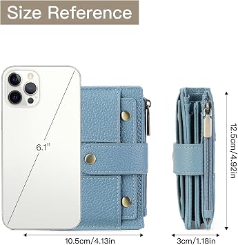 GOIACII Small Women's Wallet Ladies Credit Card Holder with 4 ID Windows & Zip Coin Pocket RFID Blocking Leather, Blue, Classic