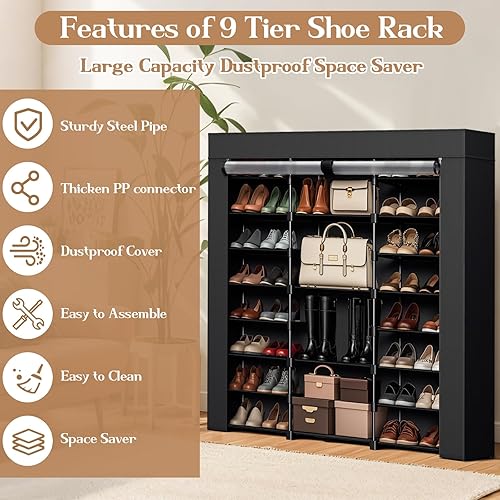 Miniatura 3 de Zapatero para armario, organizador de zapatos, armario de almacenamiento de 9 niveles, gran capacidad con capacidad para 40-46 pares con cubierta de
