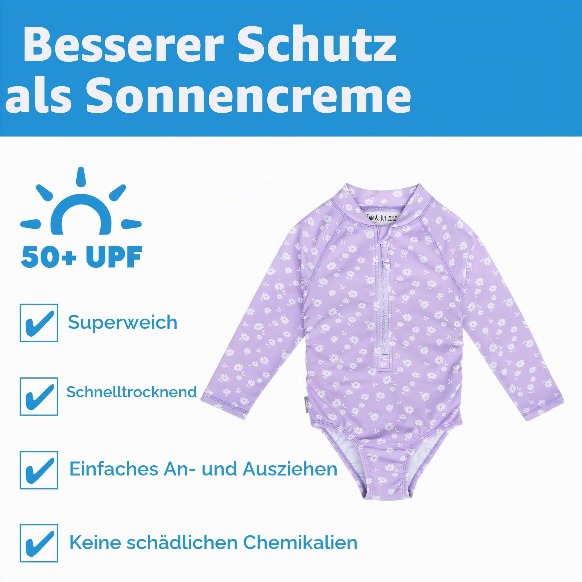 Jan & Jul Langärmeliger Badeanzug für Mädchen, UPF 50+