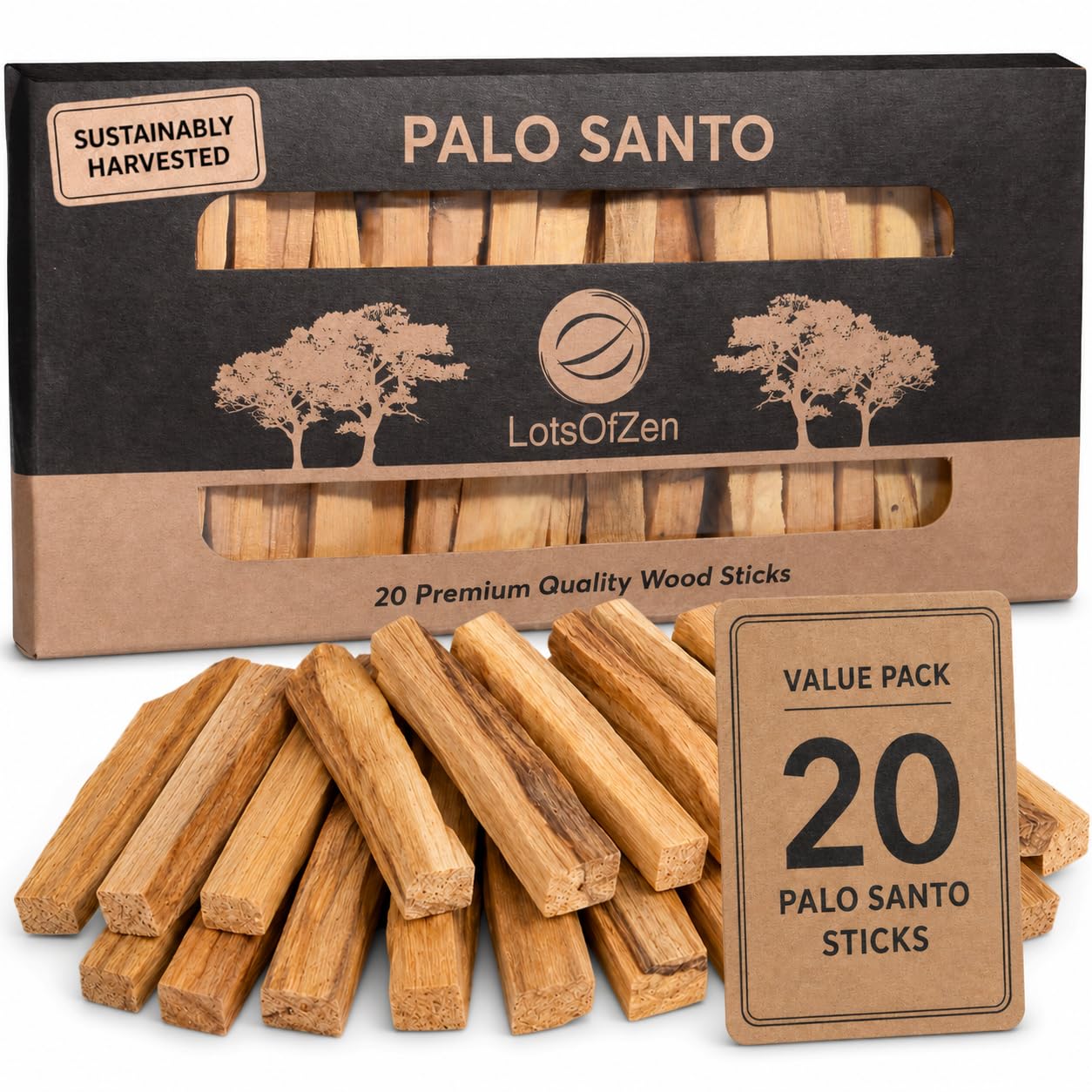 LOTS OF ZEN Palo Santo Sticks Authentic - Large Pack - Natural Brown