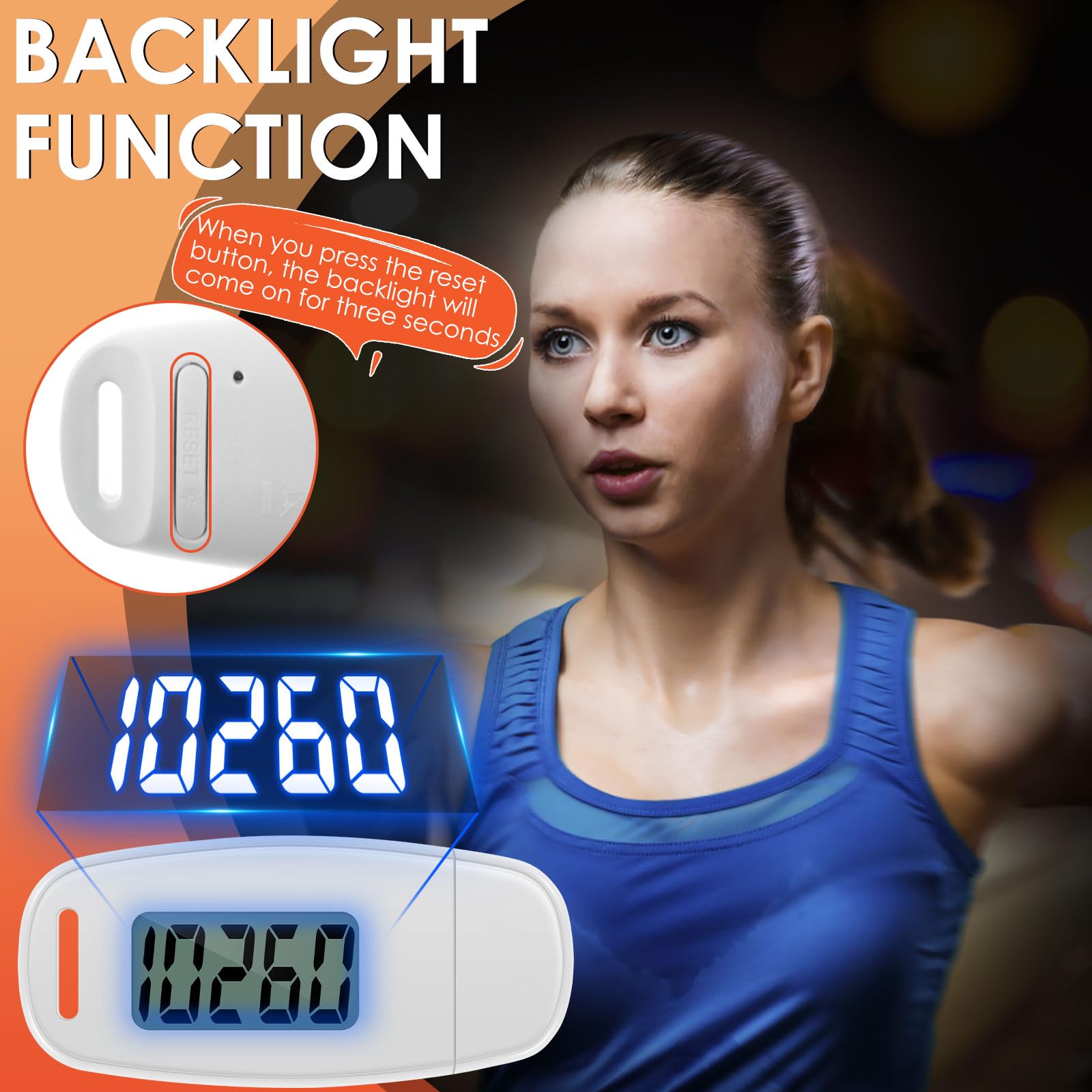 3D Pedometer for Walking Simple Step Counter for Walking with Removable Clip and Strap USB Rechargeable Step Tracker with Backlight Accurate Step Counter for Men Women Kids Seniors