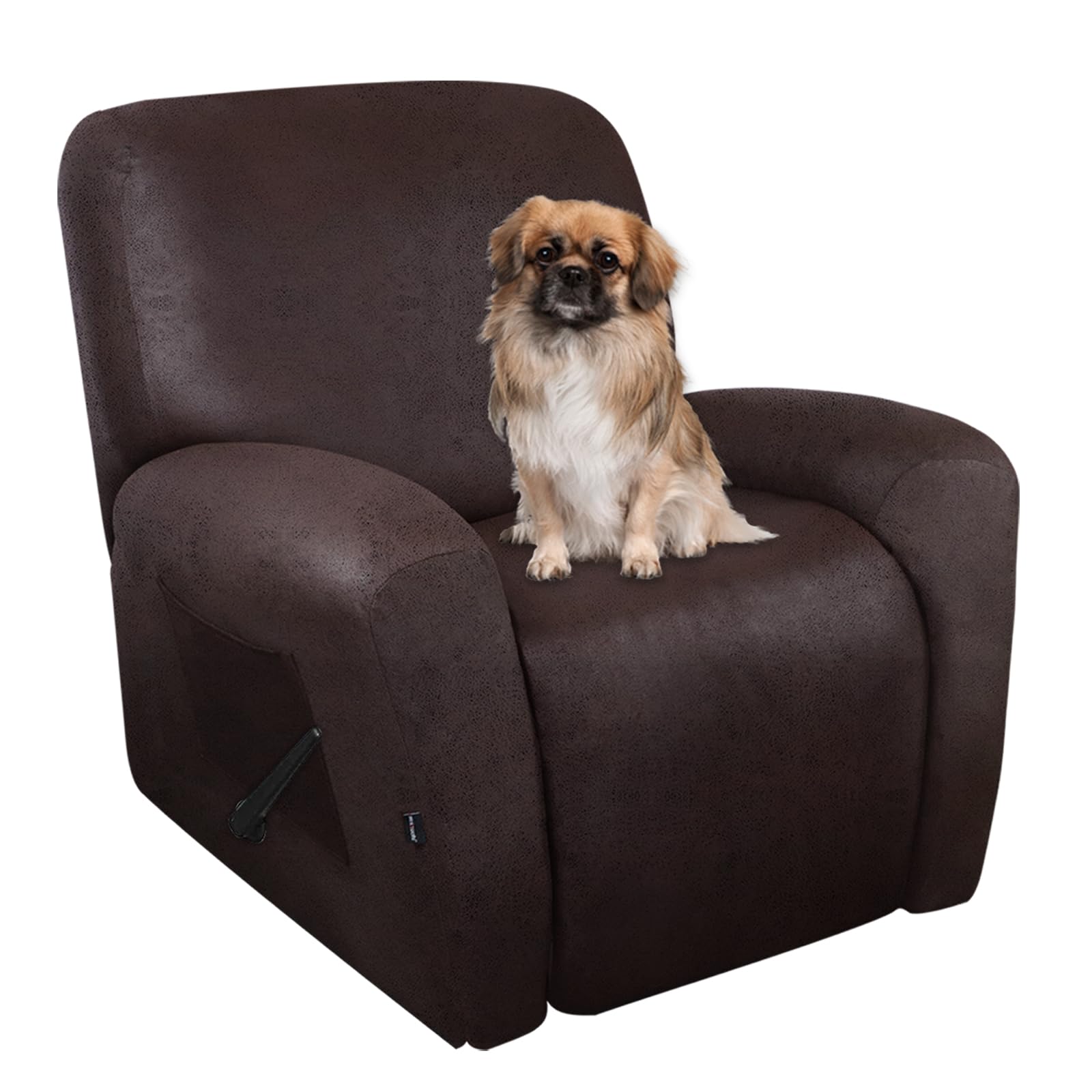 ANARACHON Leather Look Recliner Chair Covers Stay in Place 4-Piece Recliner Slipcovers for Reclining Chair Furniture Protector Spandex Fabric Washable (X-Large, Chocolate)