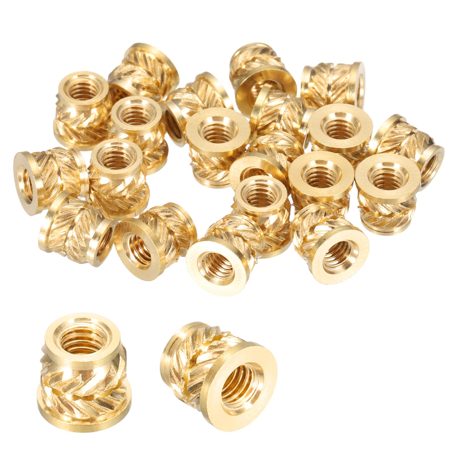 sourcing map 20 Pcs Threaded Inserts, M4 x 6.7mm H x 6.8mm OD Brass Metric Knurled Flange T-Nuts Female Threaded Heat Set Inserts Embedment Nut for Plastic and 3D Printing Components