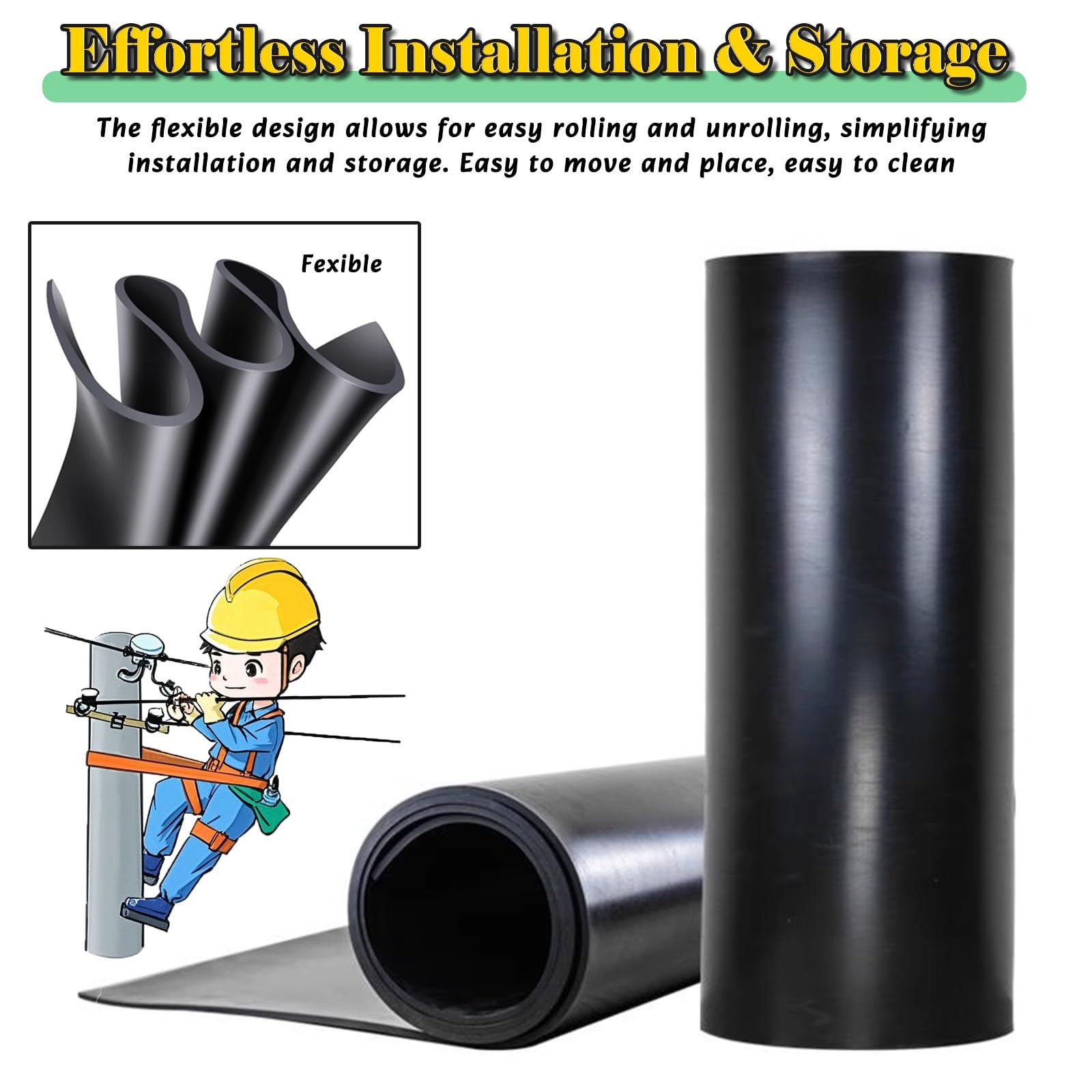 Generisch Isoliermatte, Hochspannungsisolierende Gummimatte, nichtleitende Sicherheitsmatte für Elektriker, 335 x 97,5 x 8,4 cm große Werkstattmattenrolle, ideal für Fabriken und Werkbänke