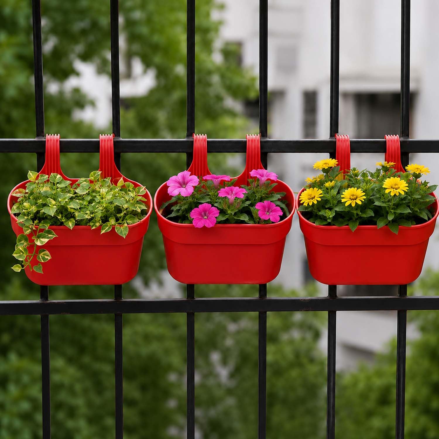 Go Hooked Railing Planters - 3 Hanging Flower Pots -25 Go Hooked Railing Planters - 3 Hanging Flower Pots -25