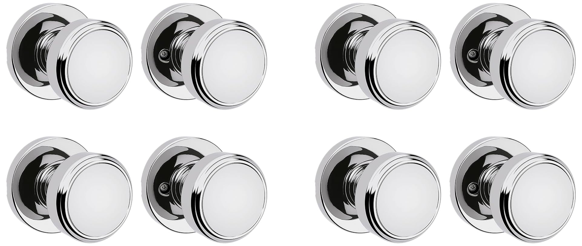 Kwikset Maven Interior Passage Door Knob, Handle for Closet and Hallway Doors, Round Non-Locking Doorknob in Polished Chrome, with Microban Protection (Pack of 4)